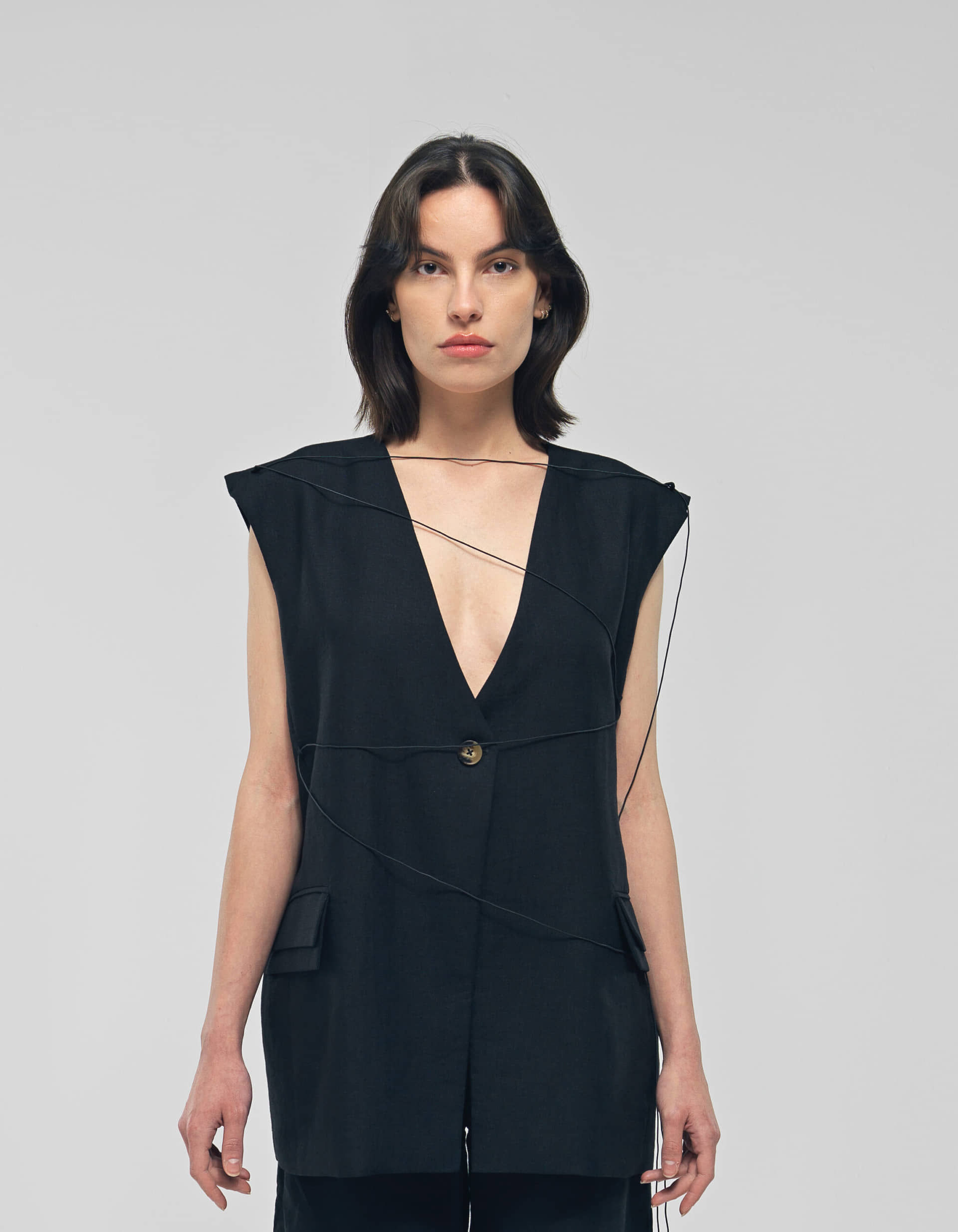 MEILANI Black Linen Vest made by MAET