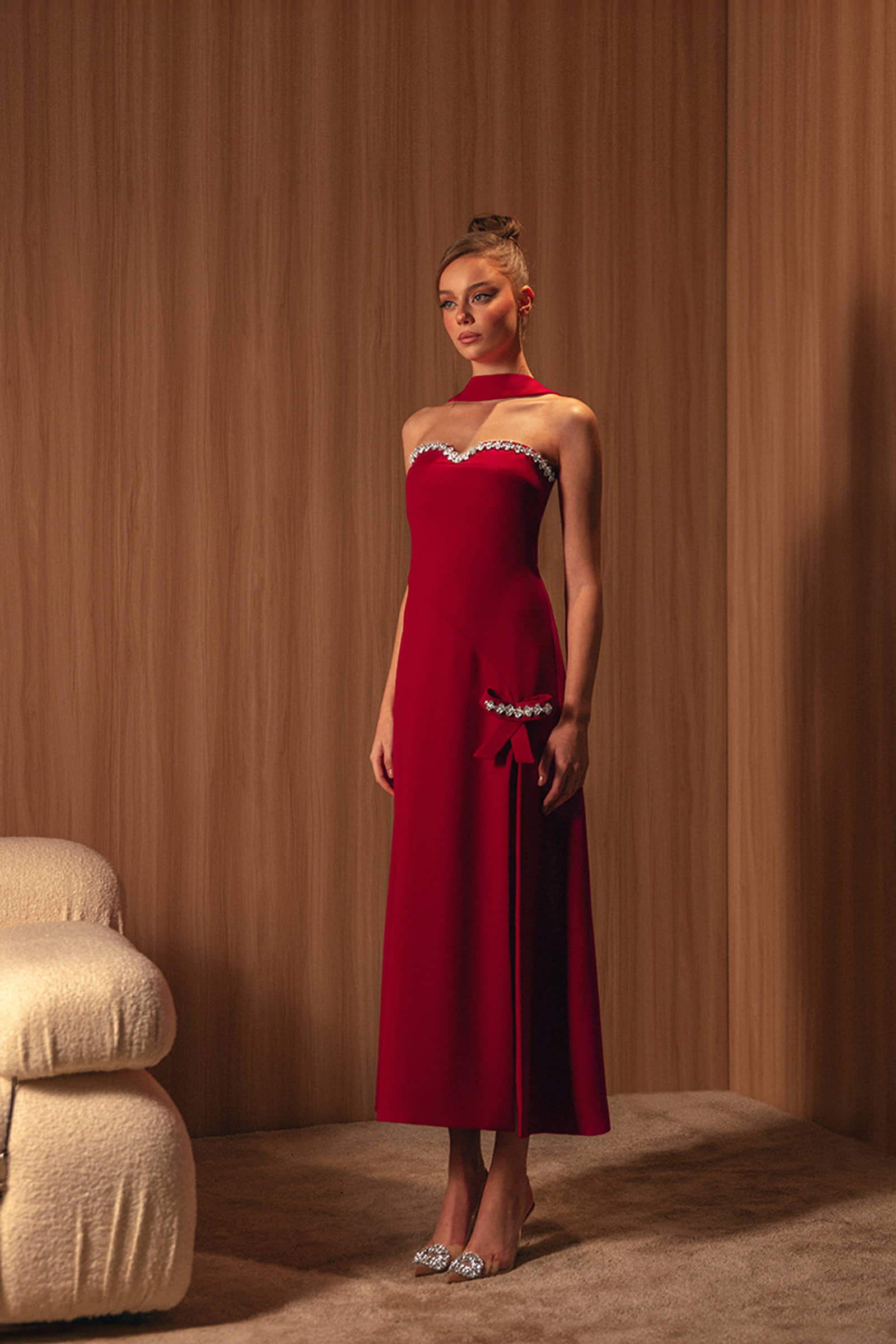 EMBROIDERED RED BOW-DETAILED DRESS made by Monika Dimova