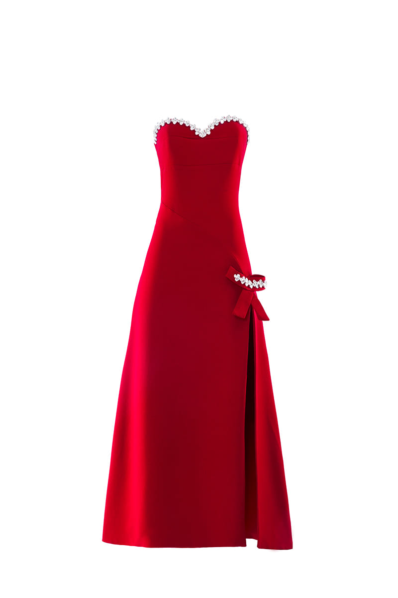 EMBROIDERED RED BOW-DETAILED DRESS made by Monika Dimova