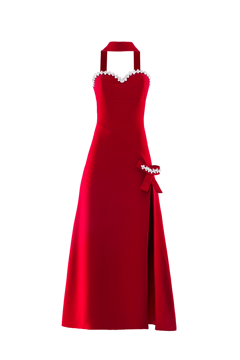 EMBROIDERED RED BOW-DETAILED DRESS made by Monika Dimova