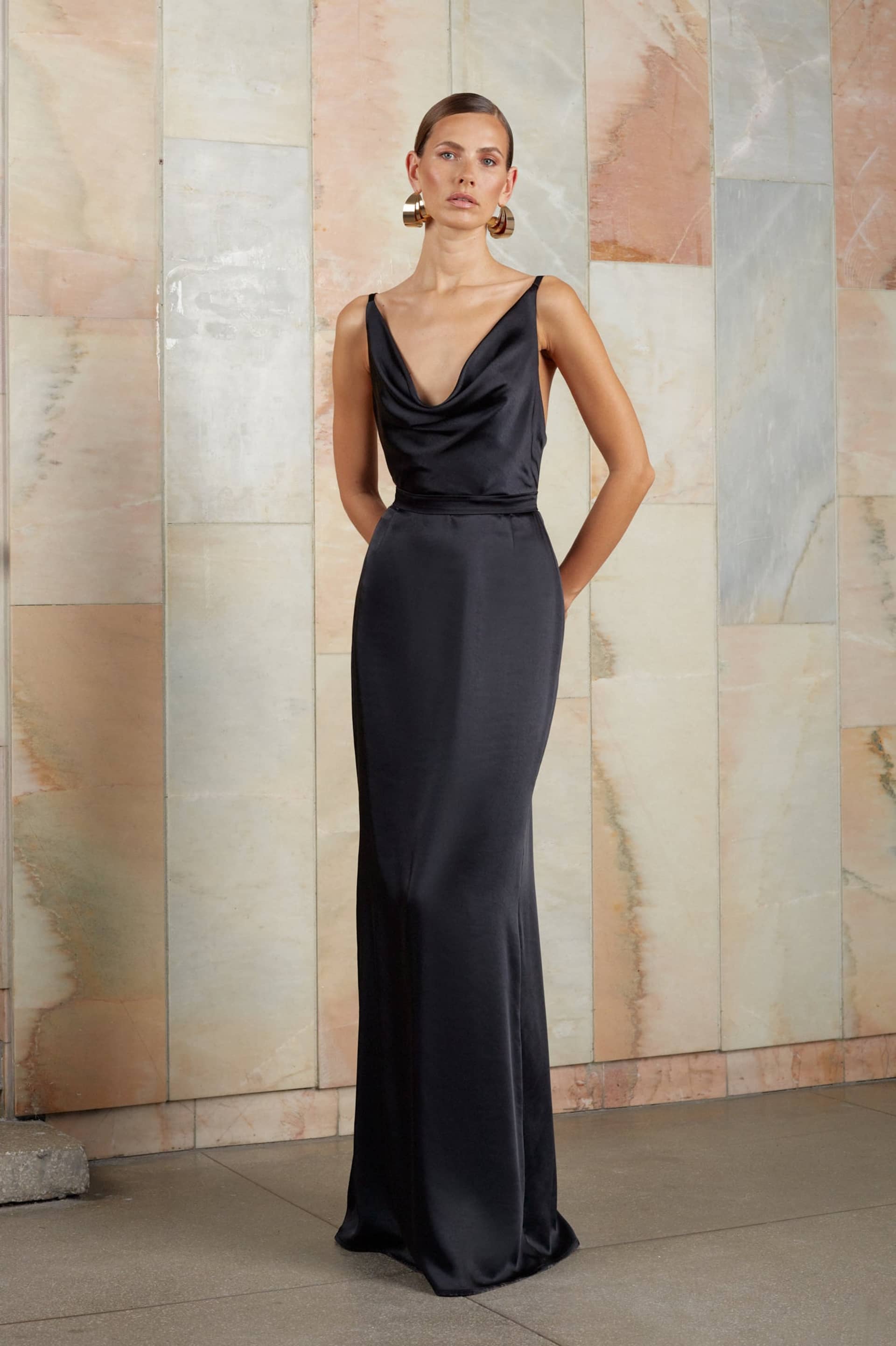AMILA black open back maxi dress made by UNDRESS