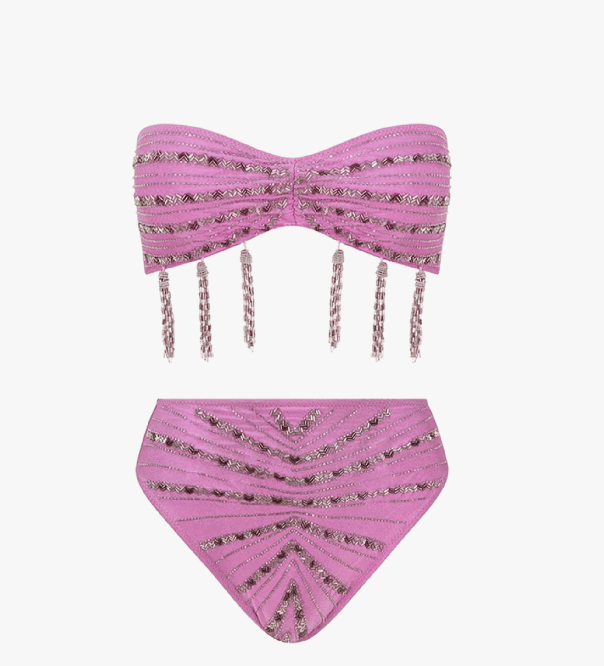 Lara High Rise Angular Beading Bikini Set Pink in Pink made by Oceanus Swimwear