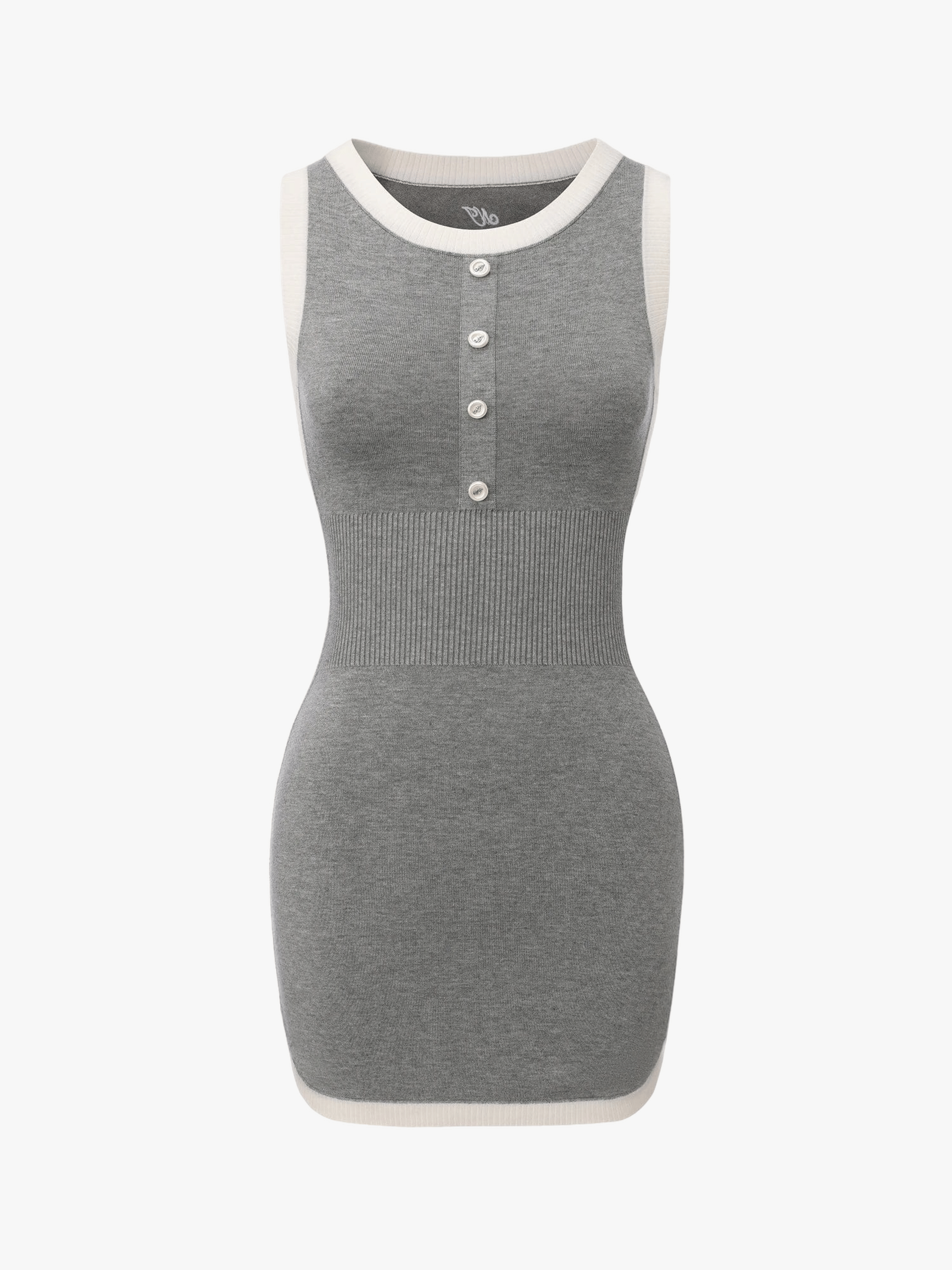 Wilhelmina Contrast-Trim Knit Grey Mini Dress made by Nana Jacqueline
