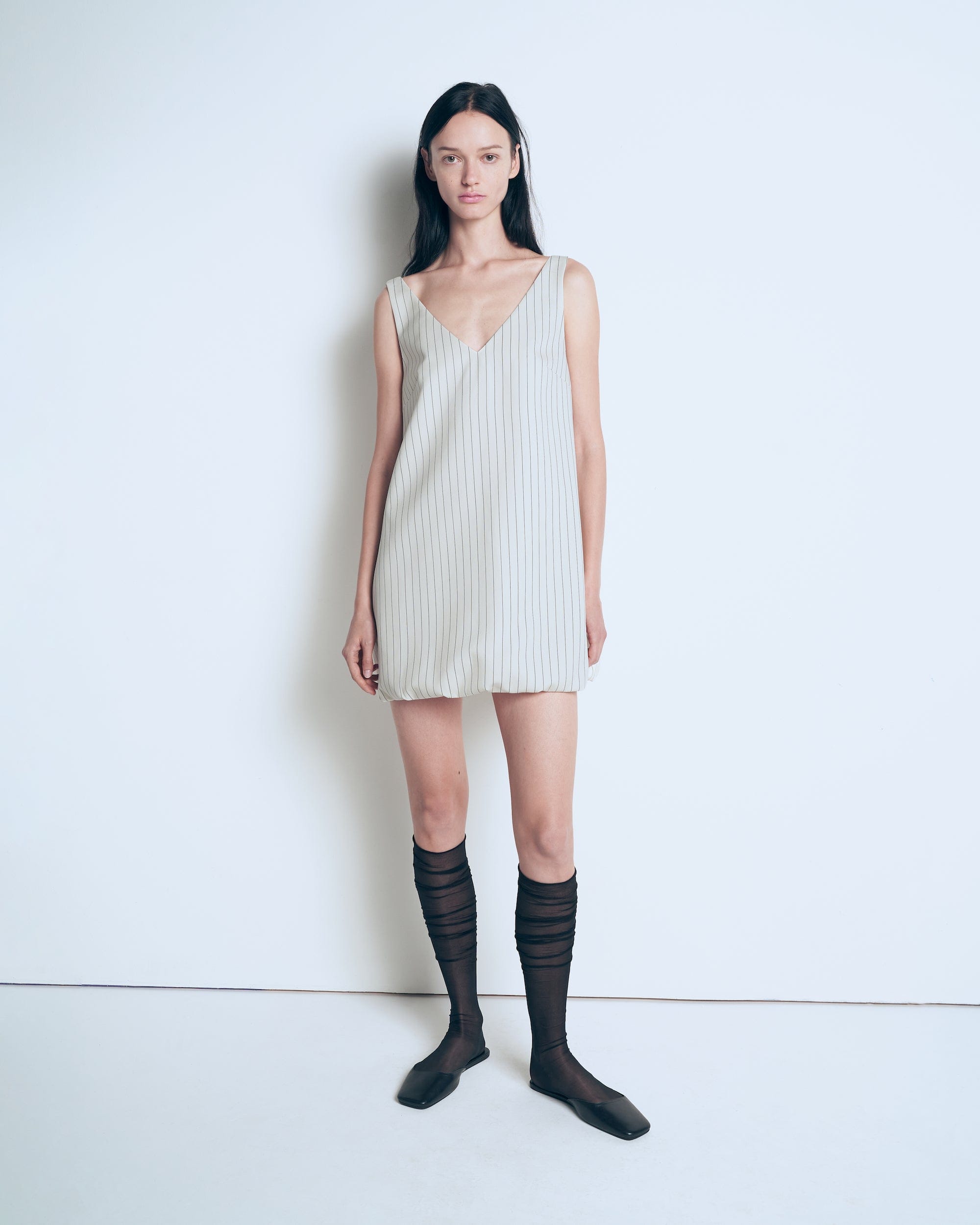 Short striped balloon dress made by A.M.G