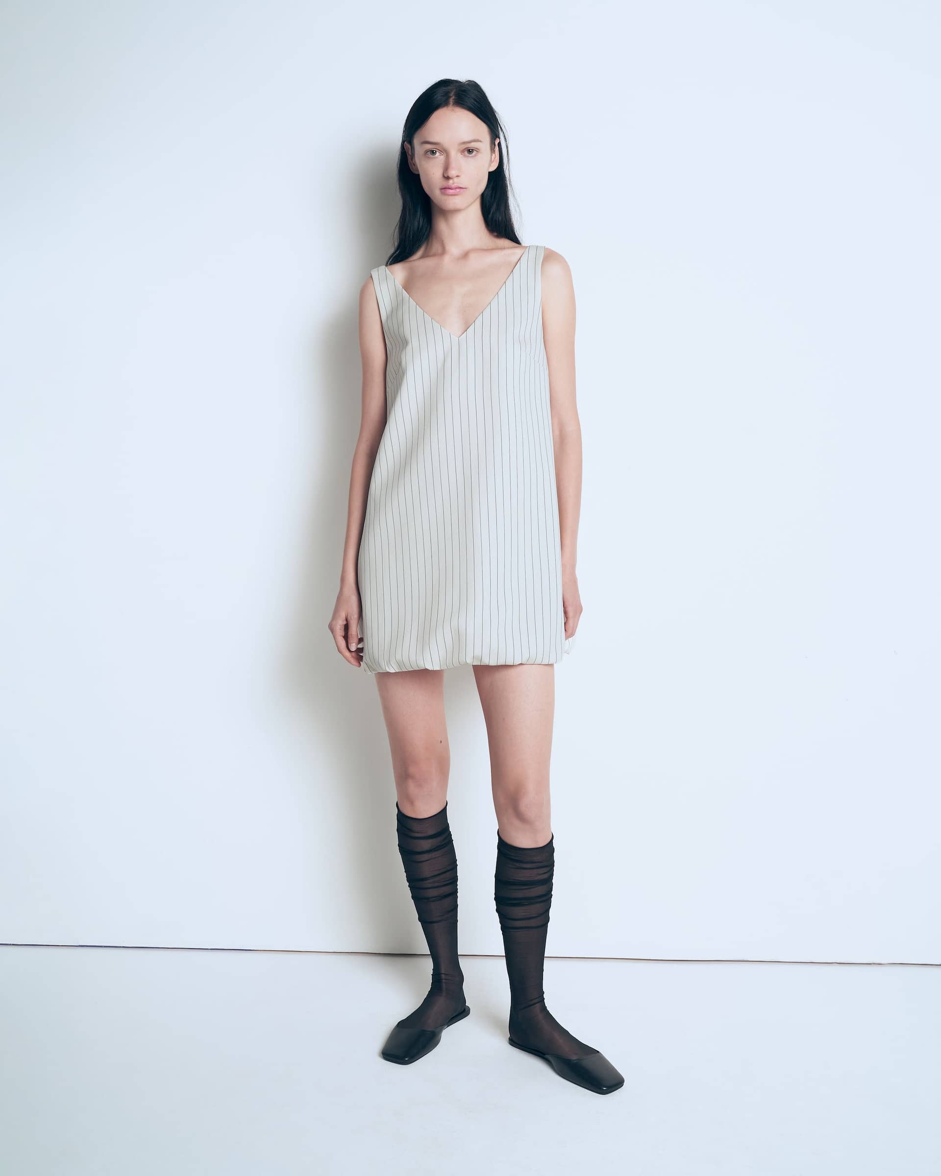 Short striped balloon dress made by A.M.G