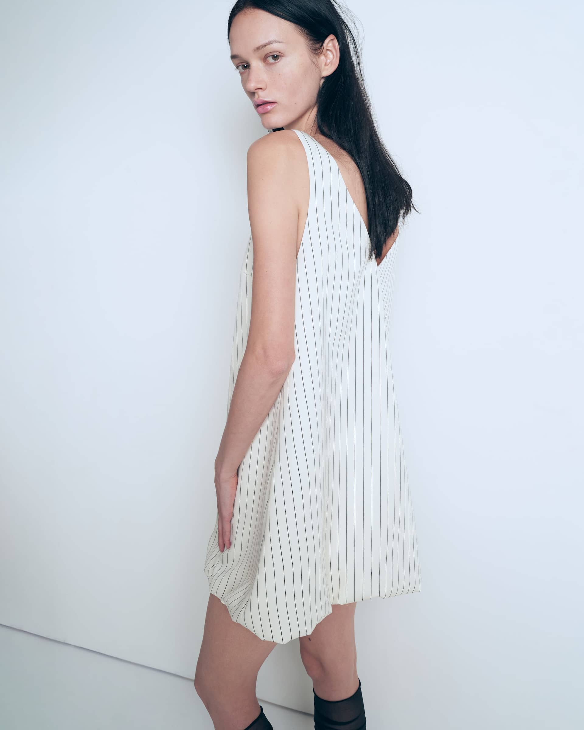 Short striped balloon dress made by A.M.G