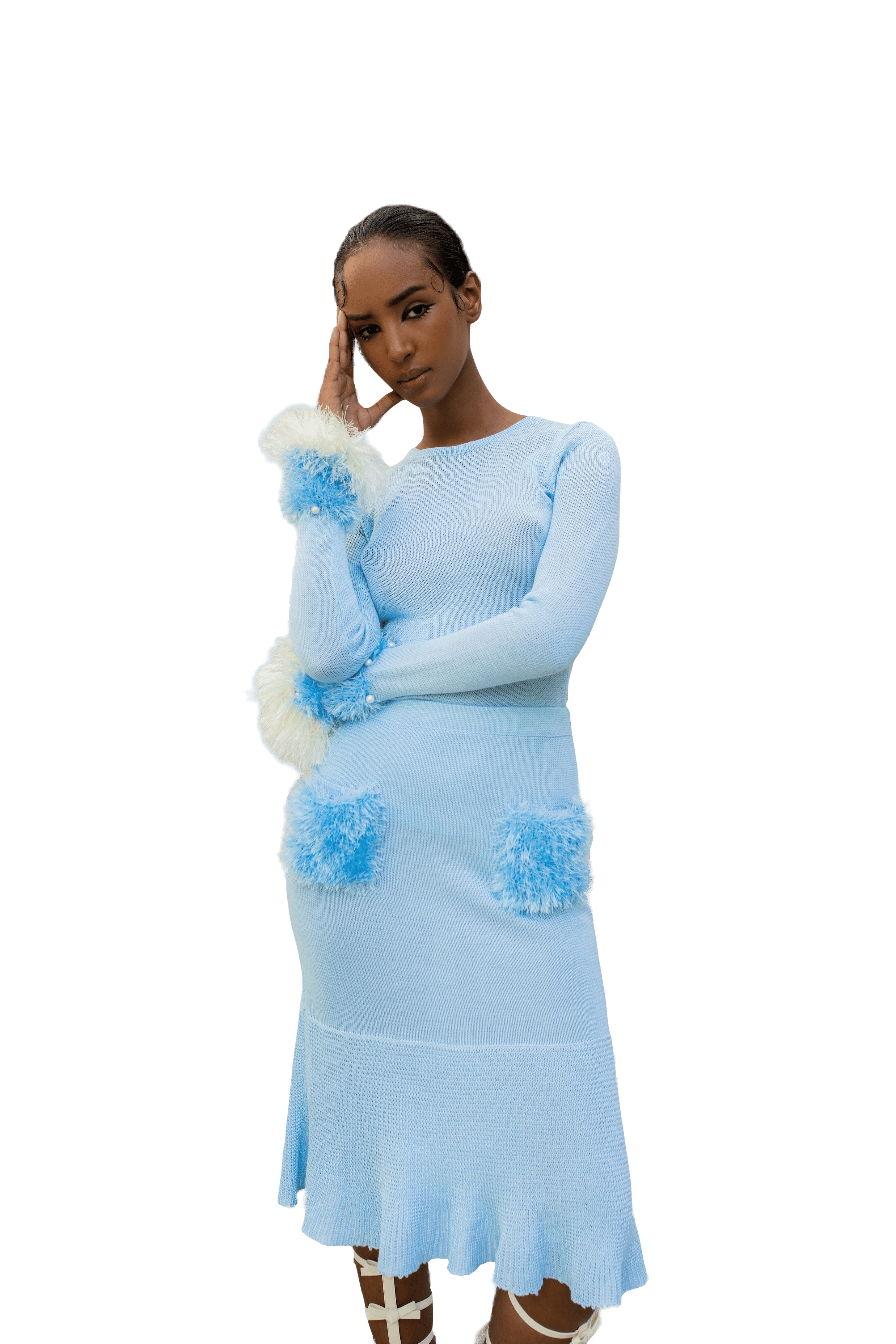 Baby Blue Knit Skirt With Handmade Details made by ANDREEVA