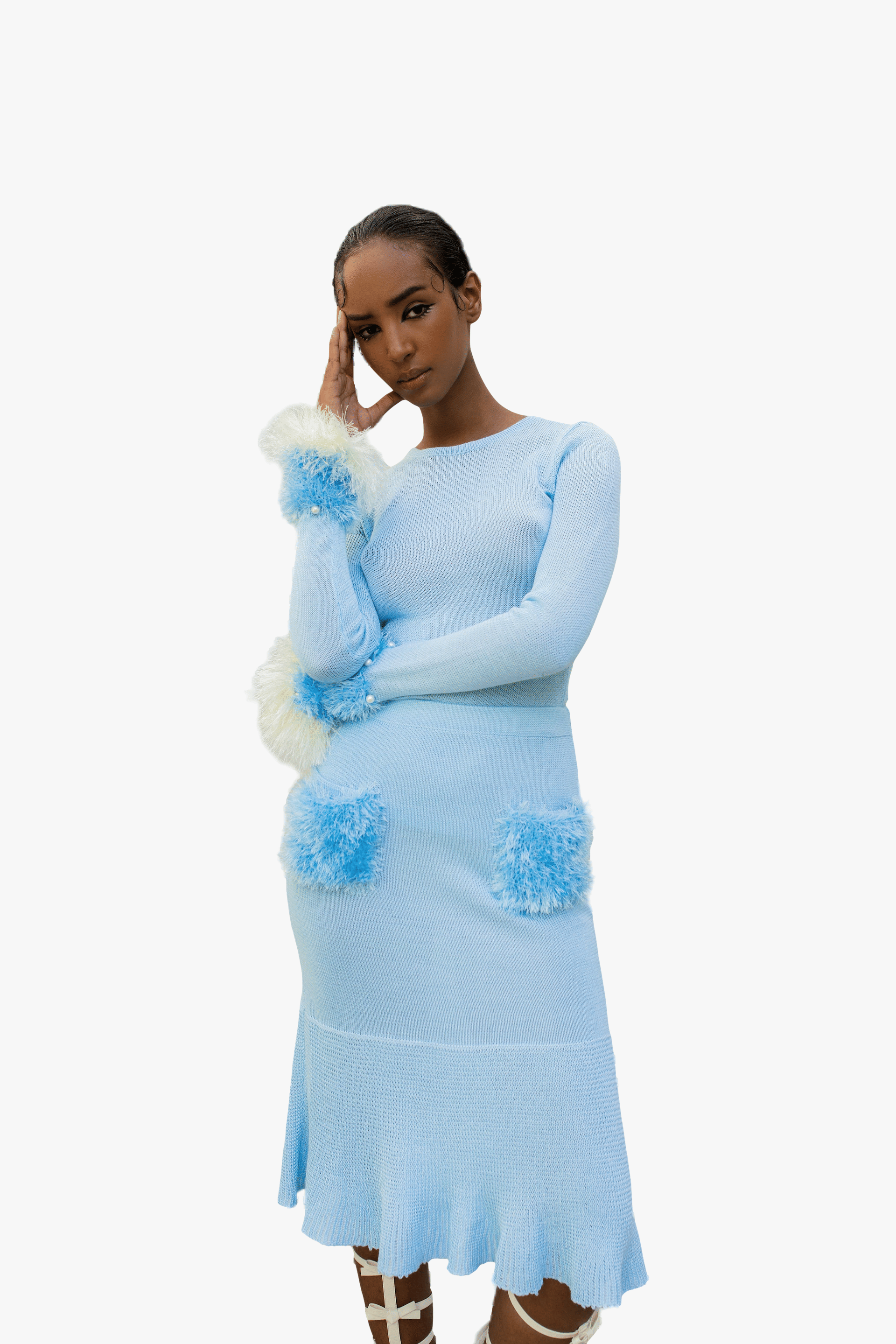 Baby Blue Knit Skirt With Handmade Details made by ANDREEVA