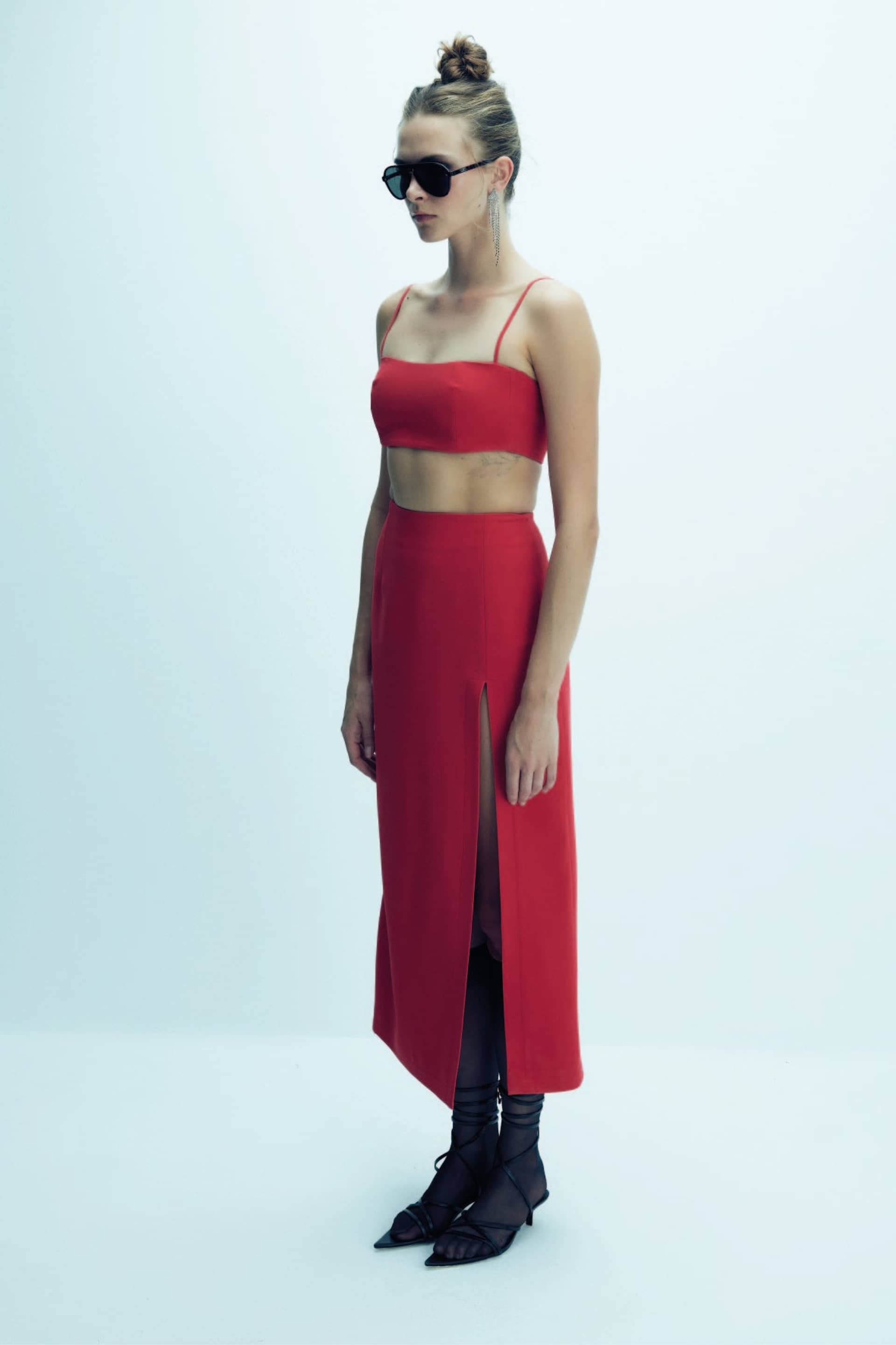 Lea Crepe Maxi Skirt in Paprika Red made by Nazli Ceren