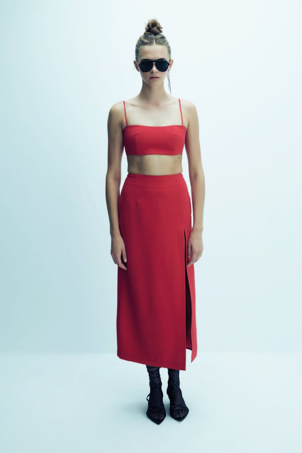 Lea Crepe Maxi Skirt in Paprika Red made by Nazli Ceren