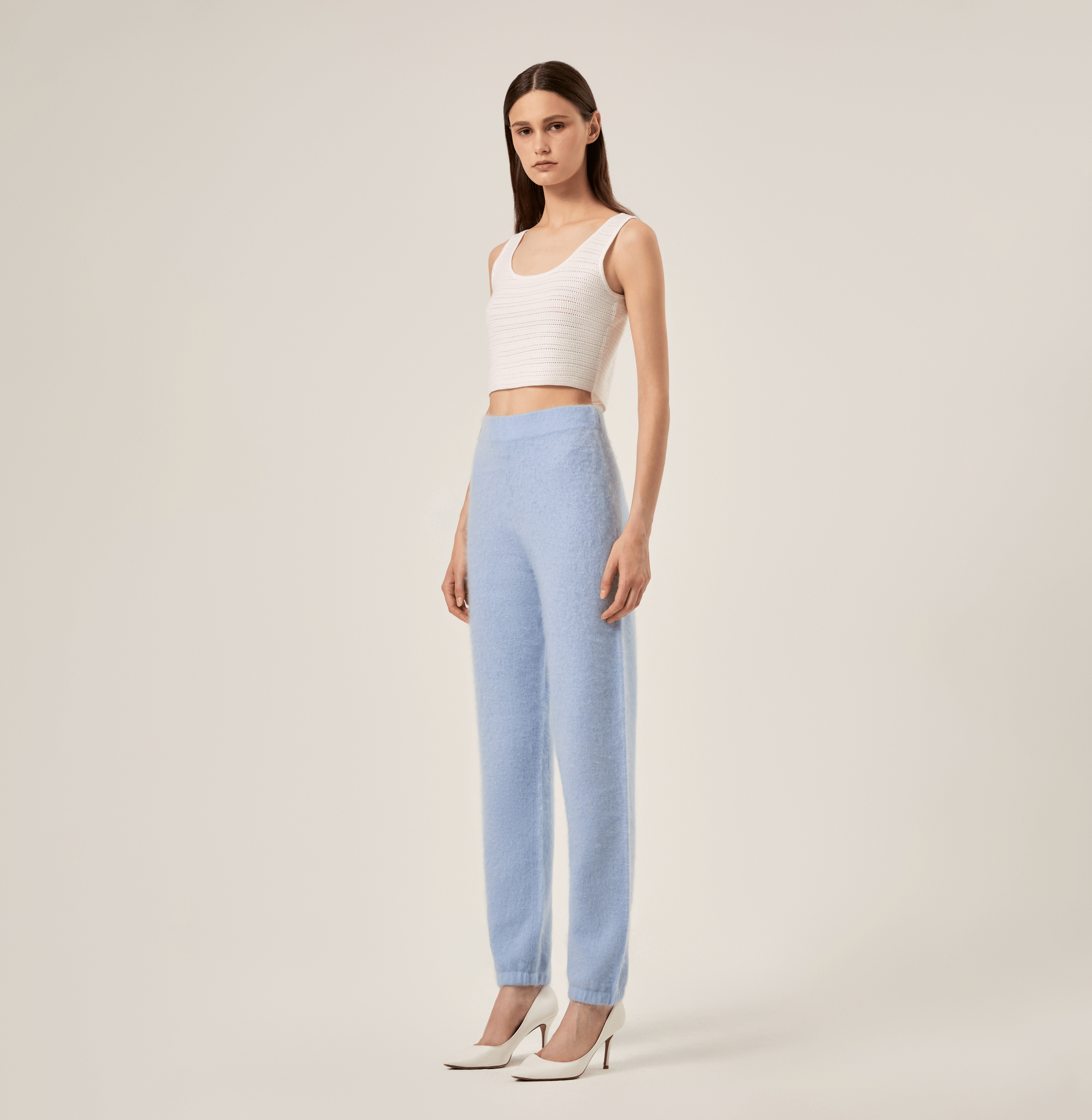 Fluffy Cashmere Jogger Pants in Blue made by CRUSH Collection