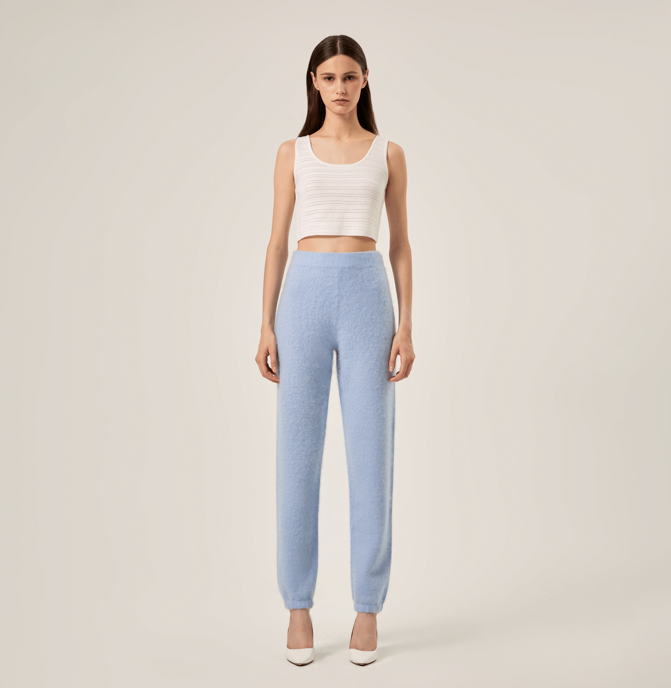 Fluffy Cashmere Jogger Pants in Blue made by CRUSH Collection