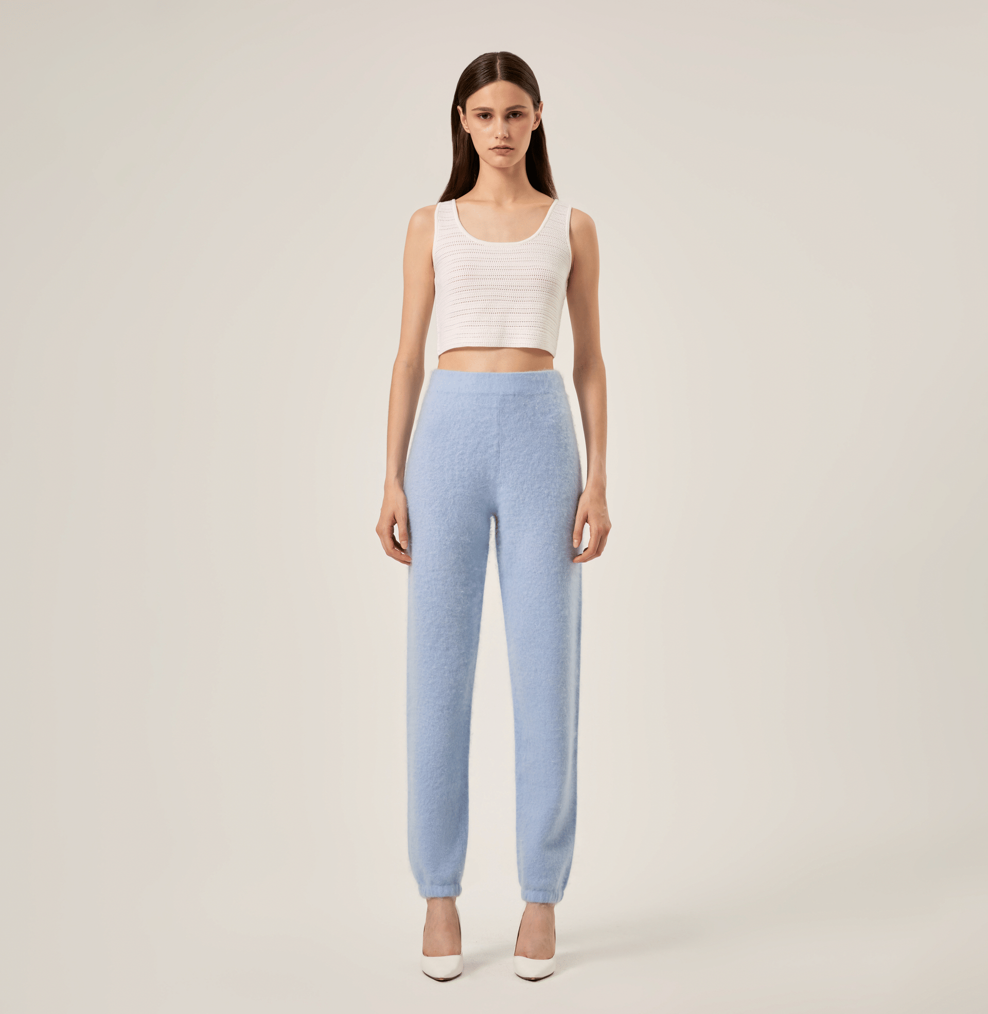 Fluffy Cashmere Jogger Pants in Blue made by CRUSH Collection