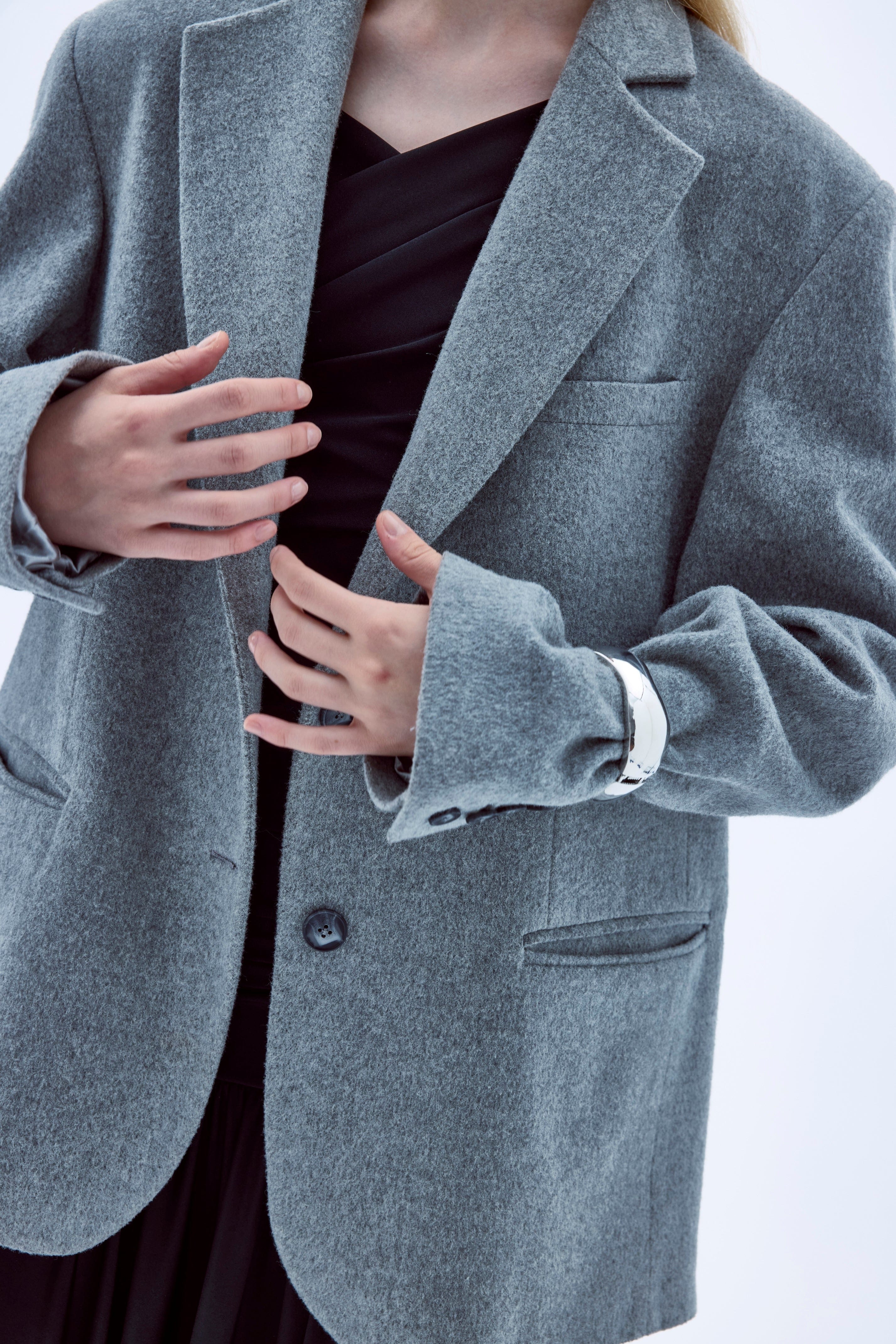 Boxy Wool Blazer in Grey made by Nazli Ceren