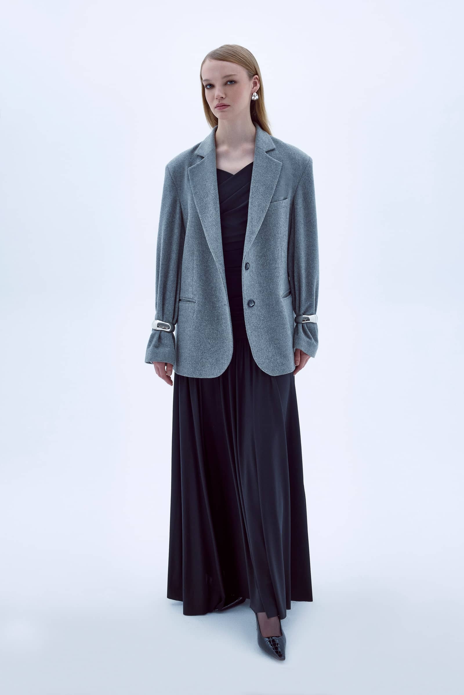 Boxy Wool Blazer in Grey made by Nazli Ceren