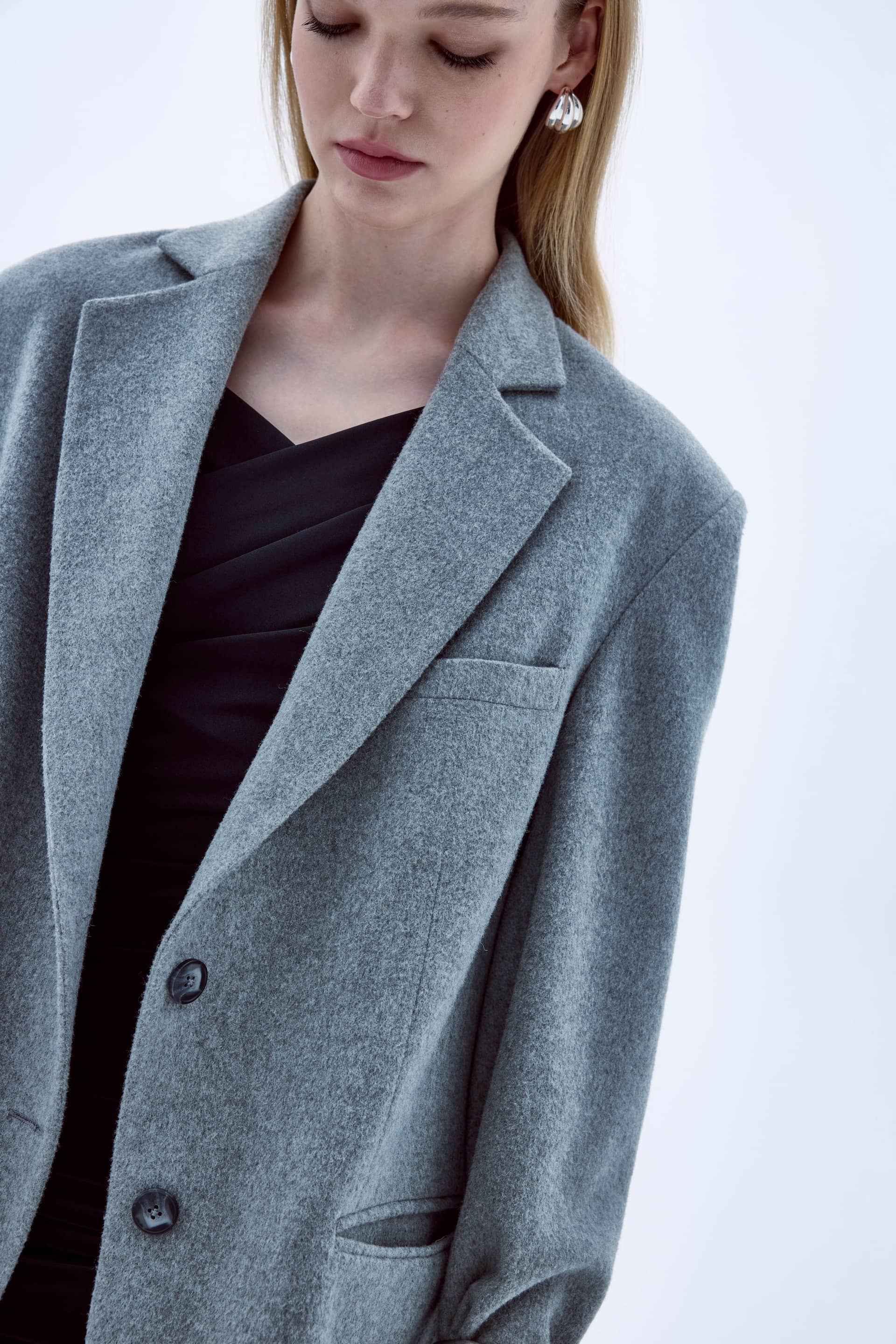 Boxy Wool Blazer in Grey made by Nazli Ceren