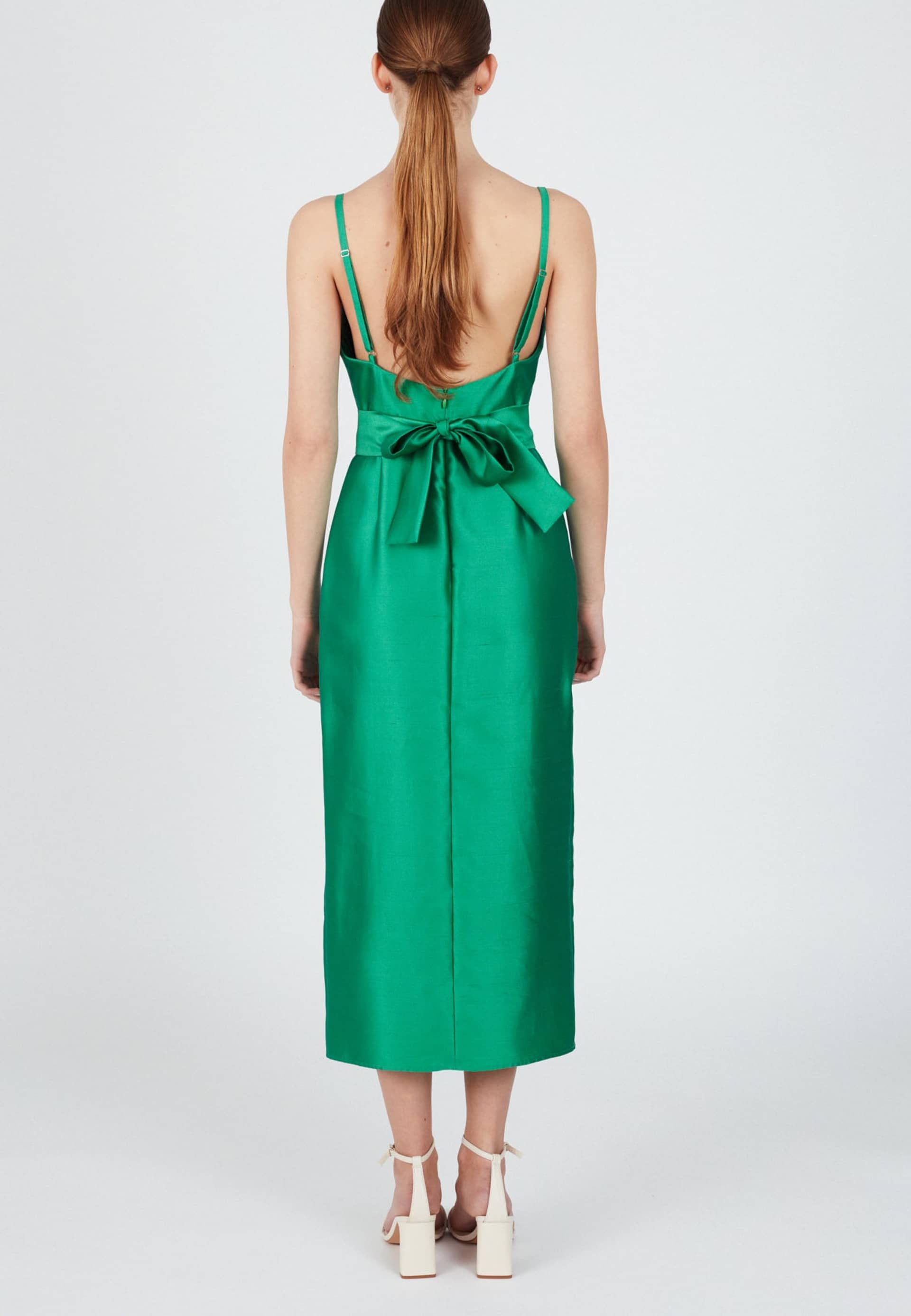 MANU jade green silk linen midi dress in Green made by UNDRESS