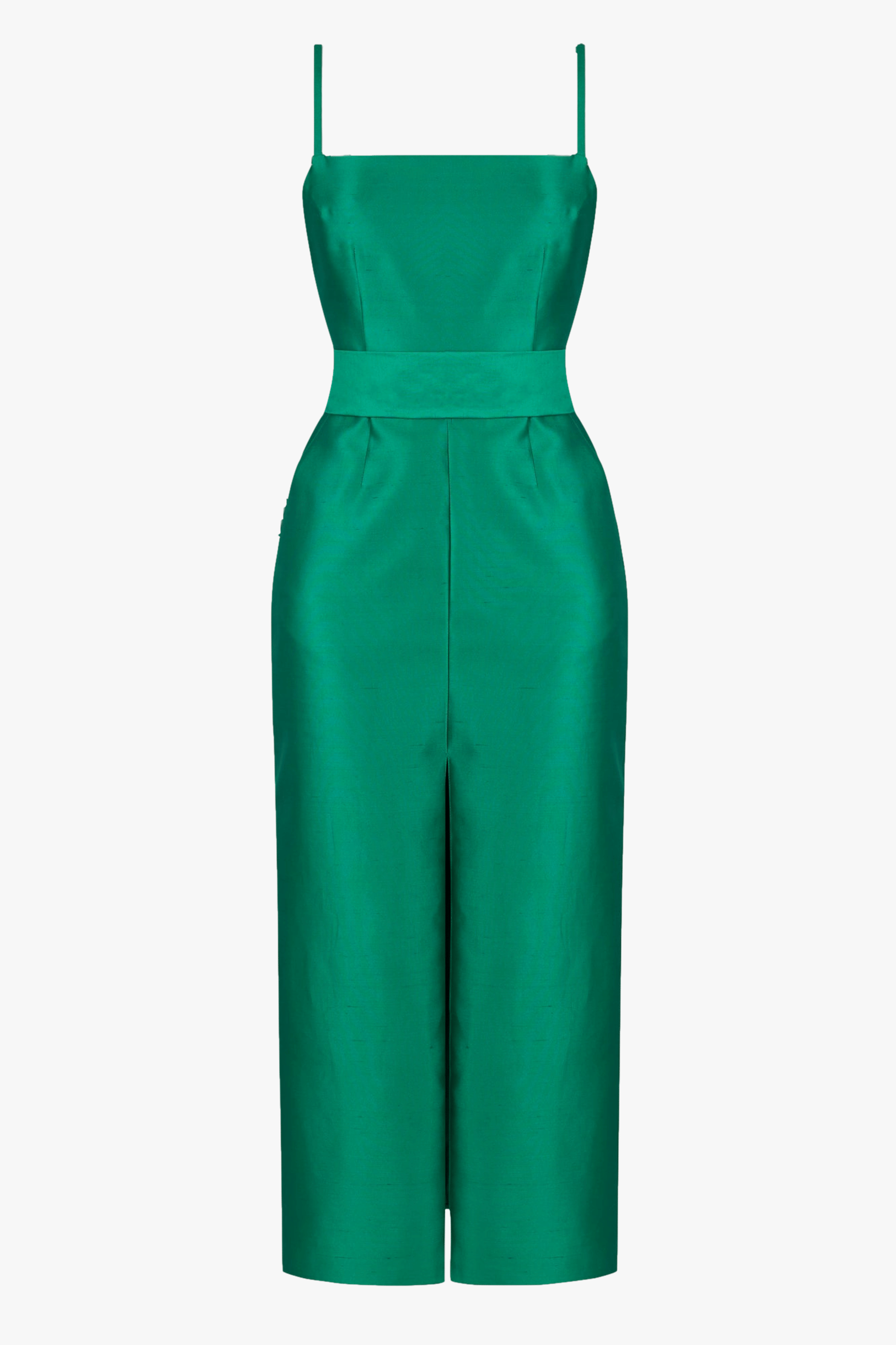 MANU jade green silk linen midi dress in Green made by UNDRESS