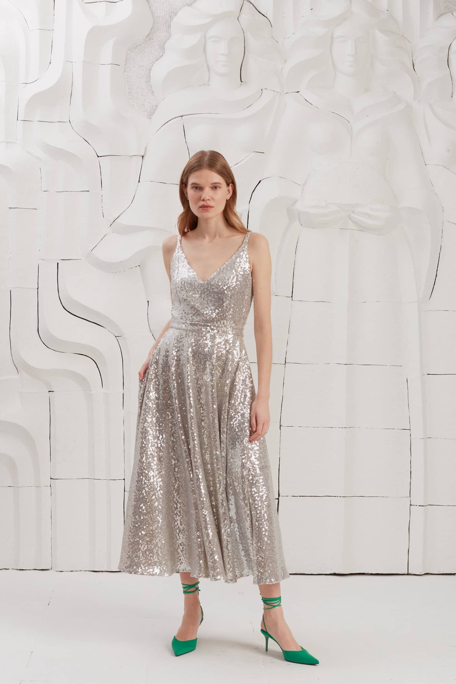 ADINA silver sequin midi dress made by UNDRESS
