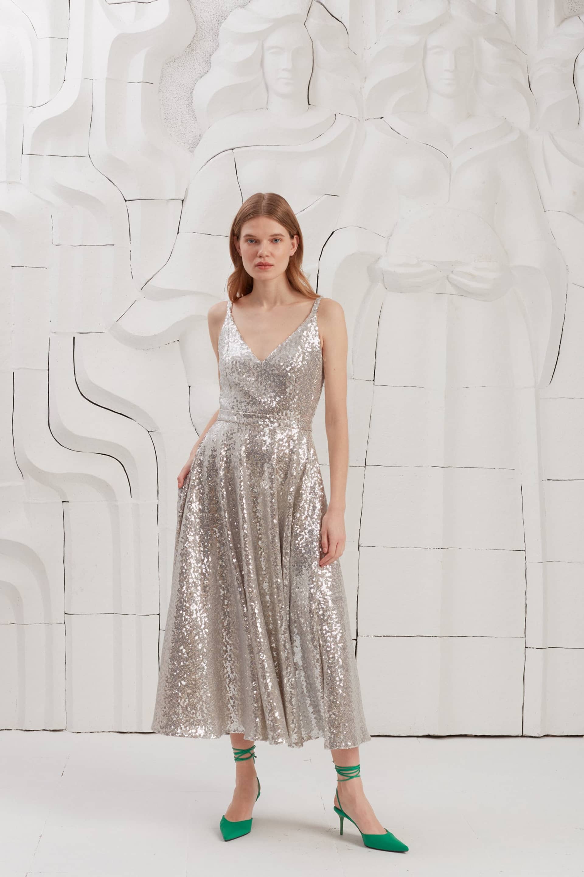 ADINA silver sequin midi dress made by UNDRESS