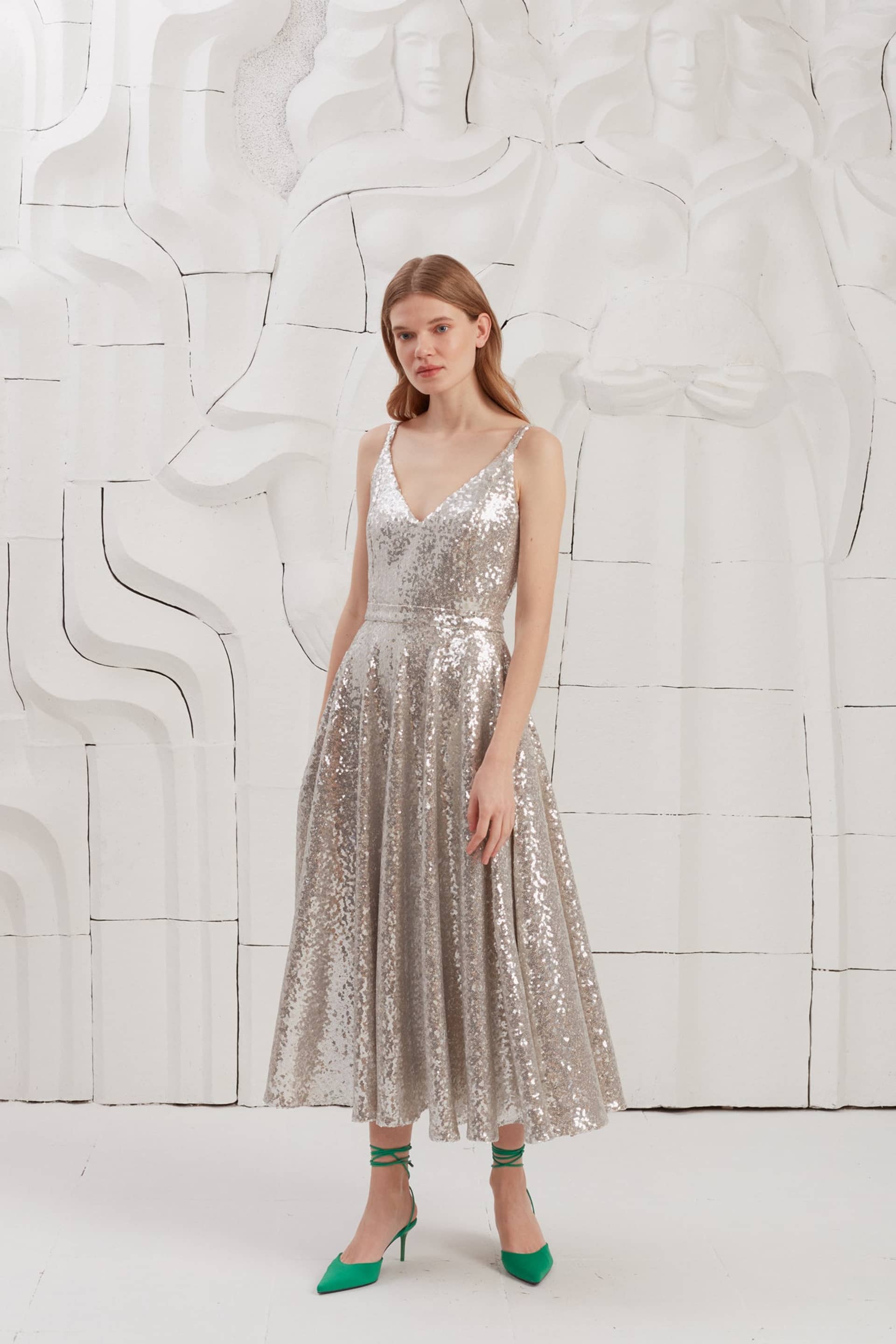 ADINA silver sequin midi dress made by UNDRESS