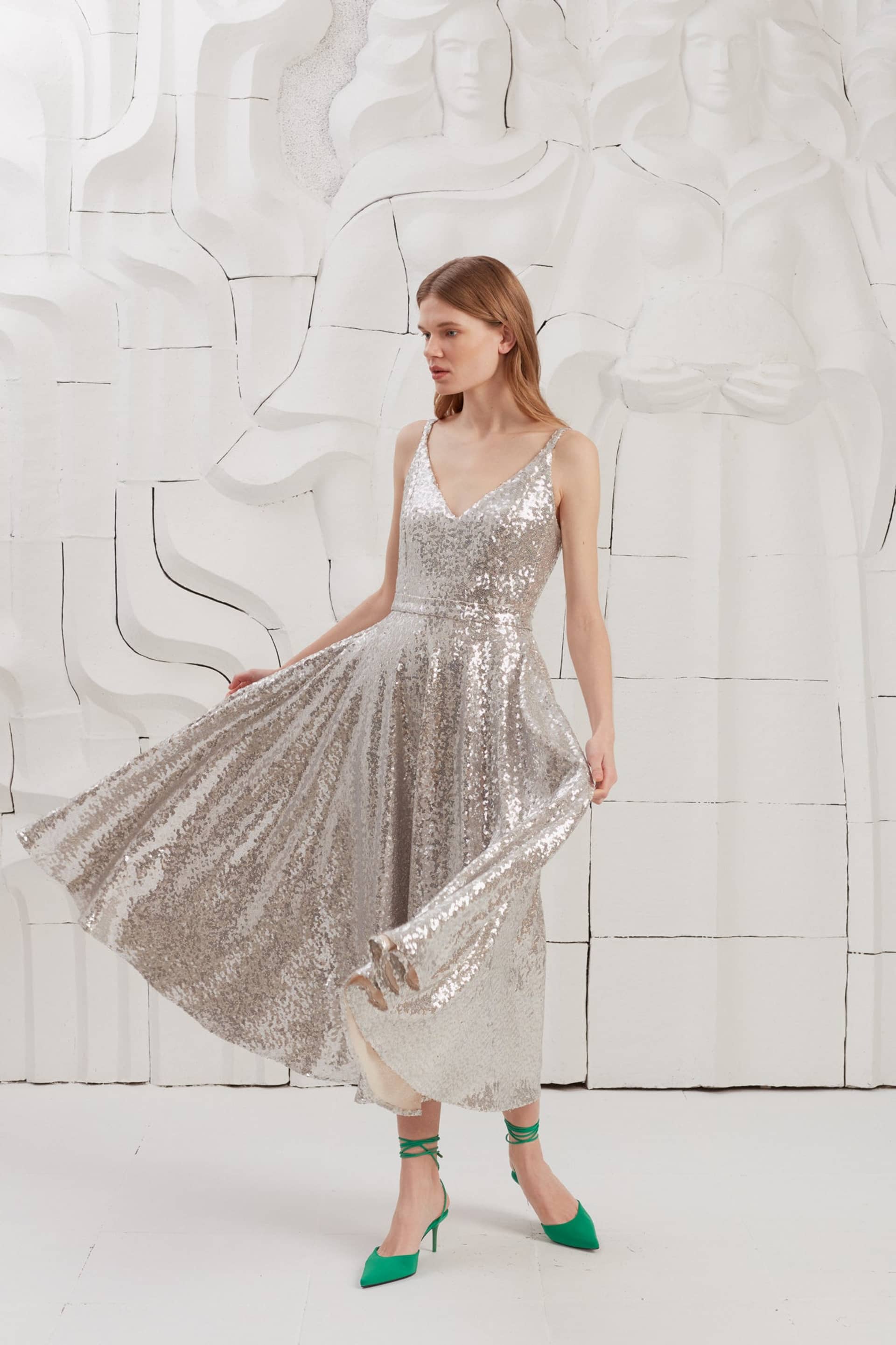 ADINA silver sequin midi dress made by UNDRESS