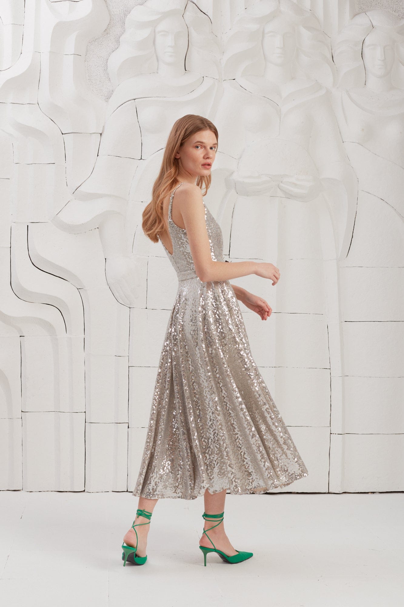 ADINA silver sequin midi dress made by UNDRESS