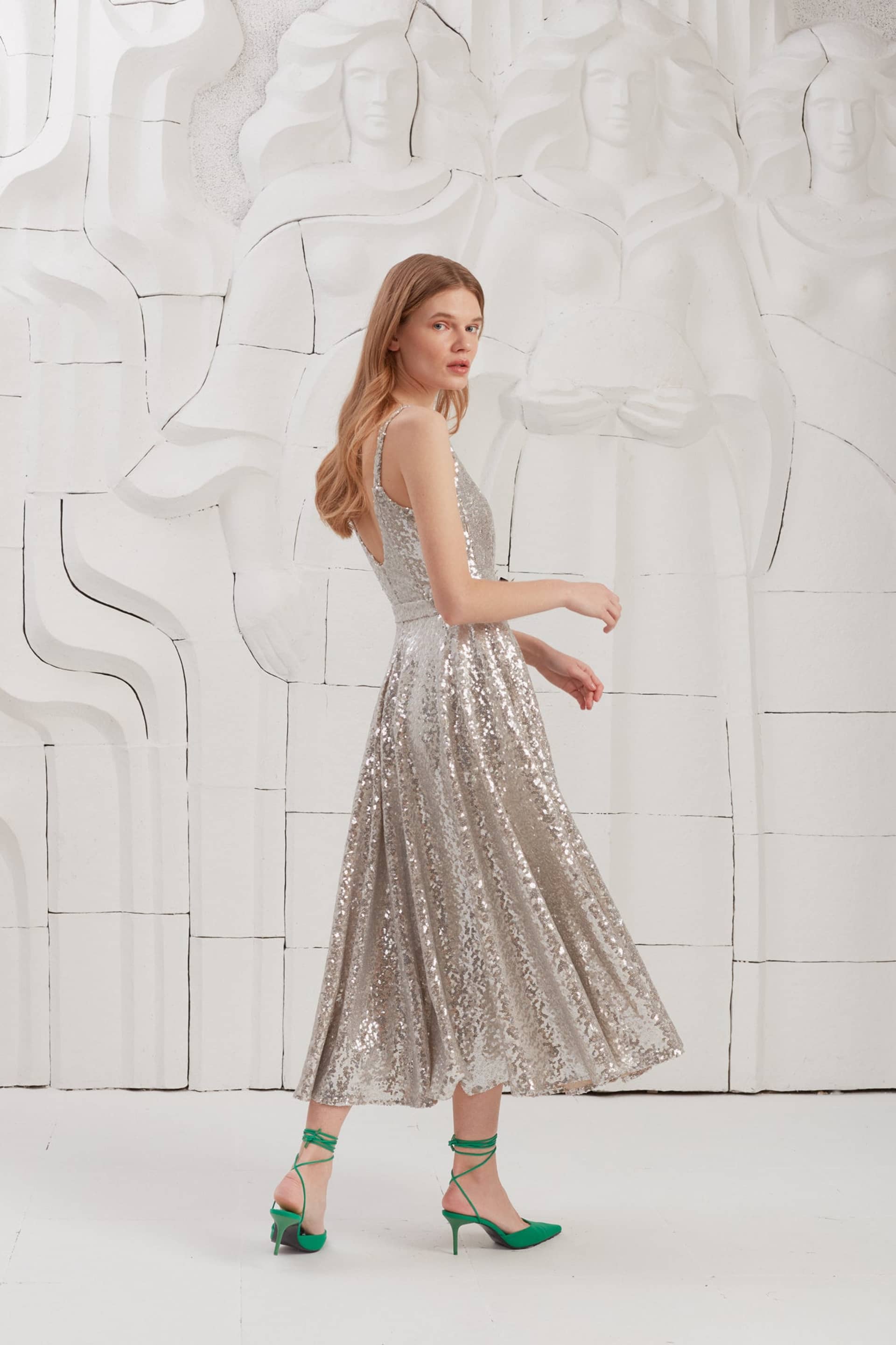ADINA silver sequin midi dress made by UNDRESS