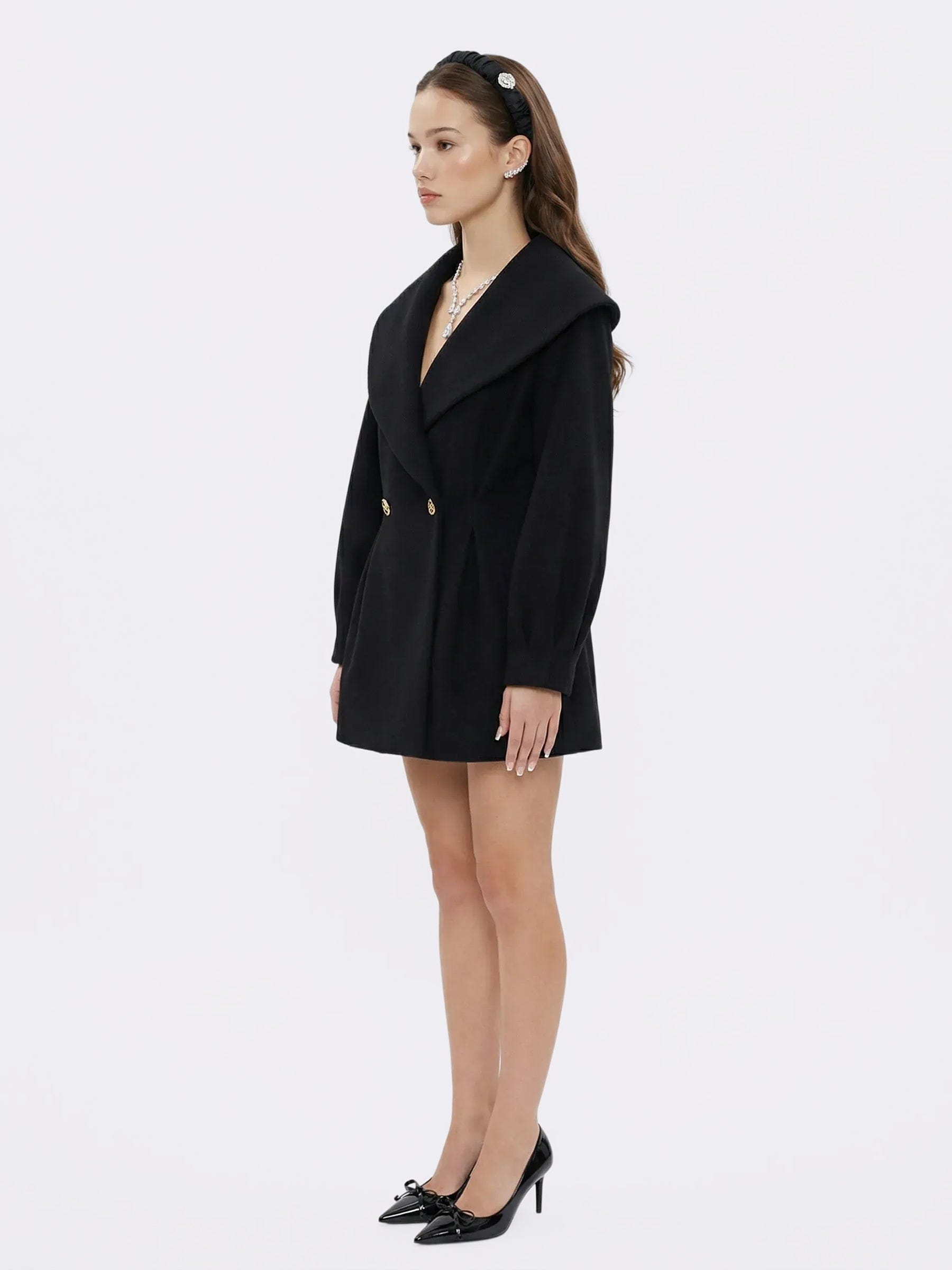 Claudine Bow-Back Wool Black Coat made by Nana Jacqueline