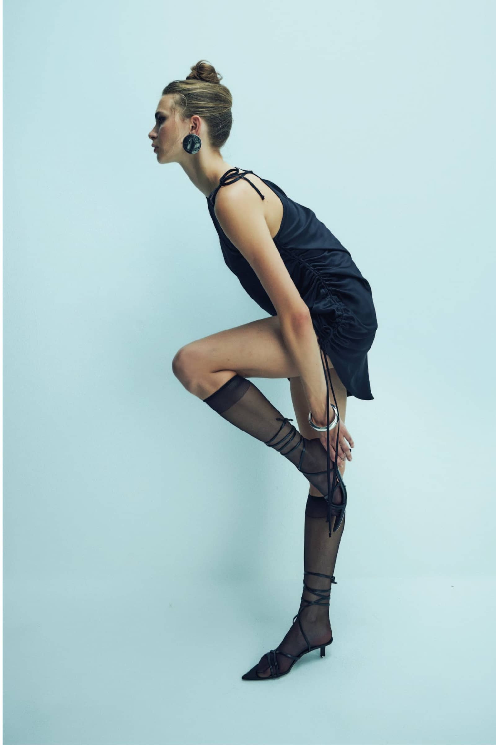 Rocha Asymmetric Mini Satin Dress in Black made by Nazli Ceren