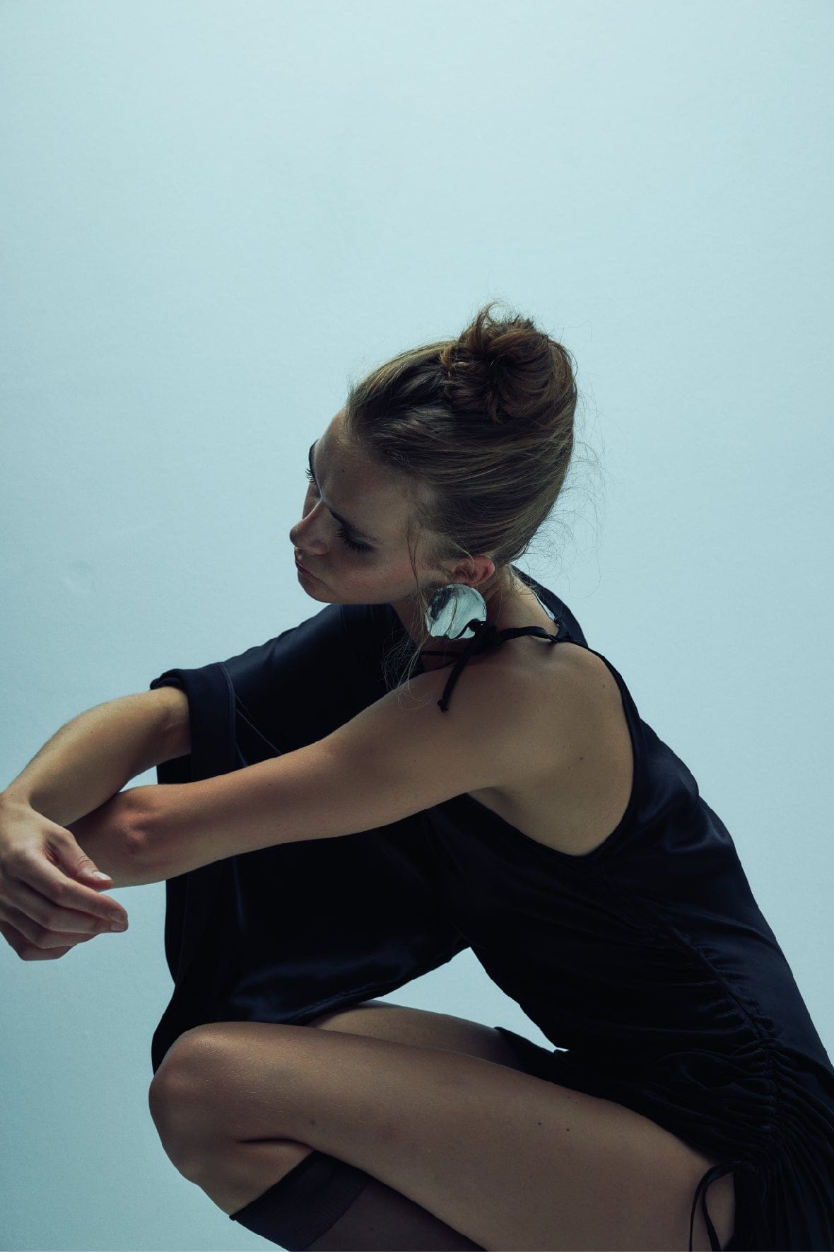 Rocha Asymmetric Mini Satin Dress in Black made by Nazli Ceren