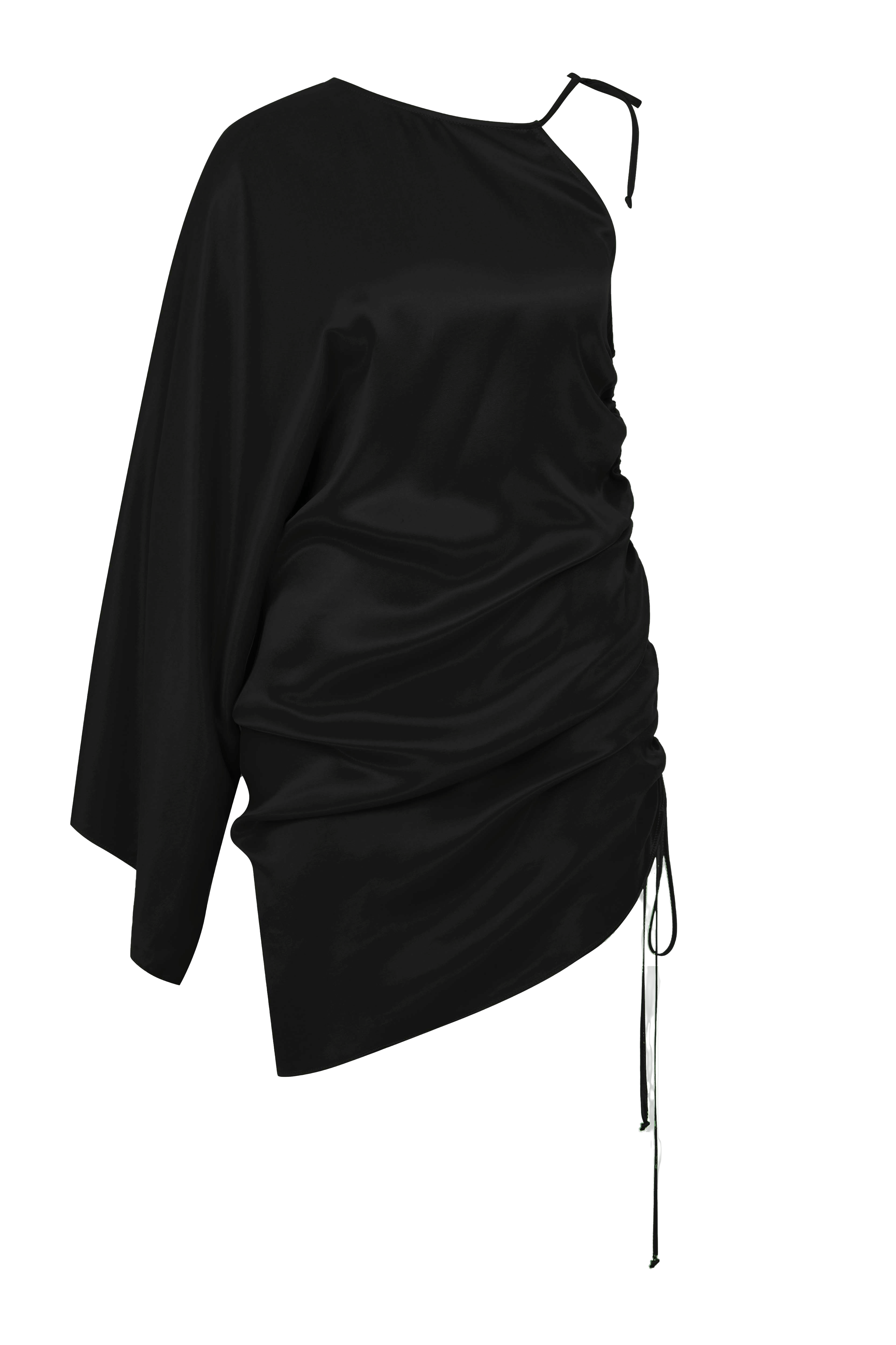 Rocha Asymmetric Mini Satin Dress in Black made by Nazli Ceren