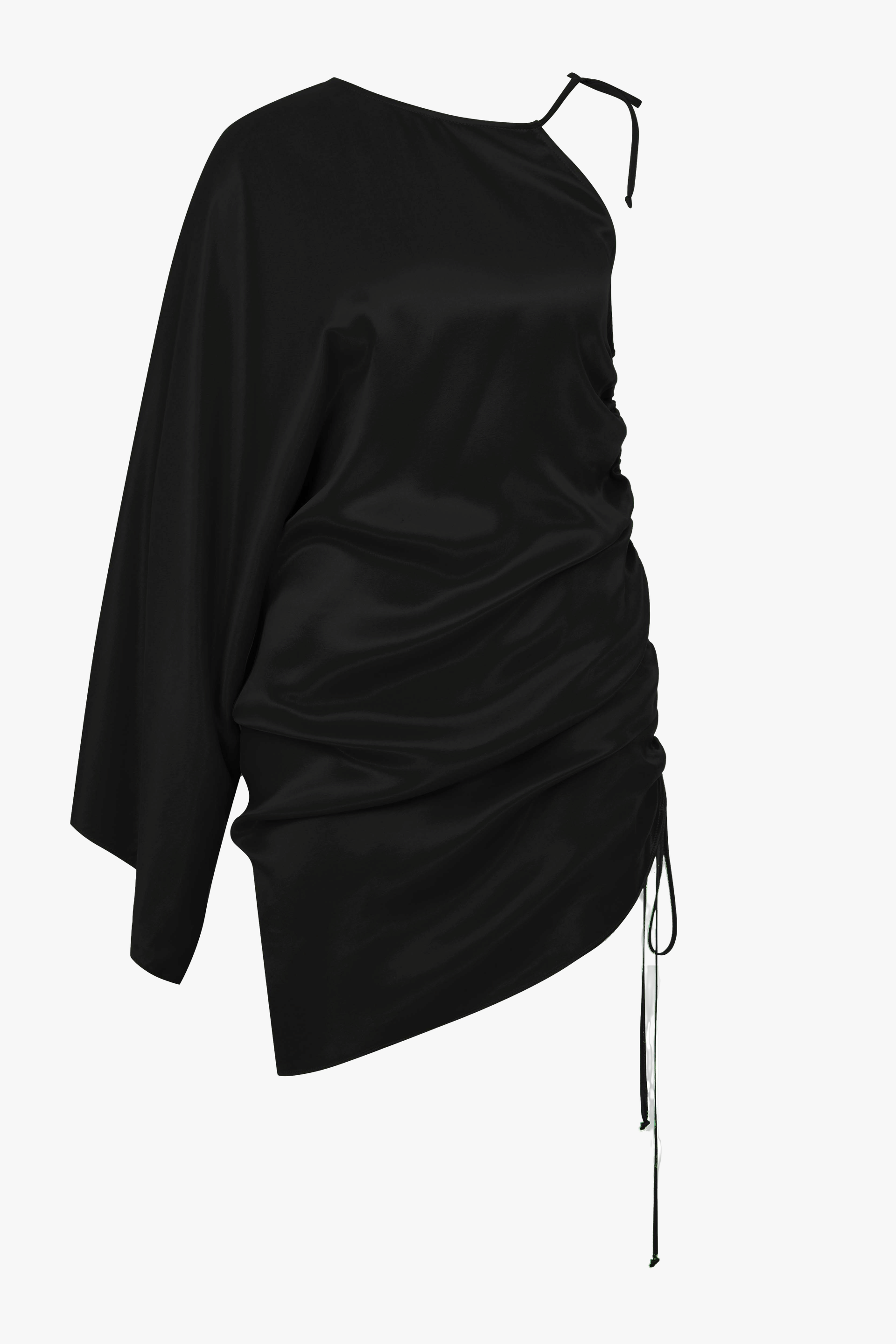 Rocha Asymmetric Mini Satin Dress in Black made by Nazli Ceren