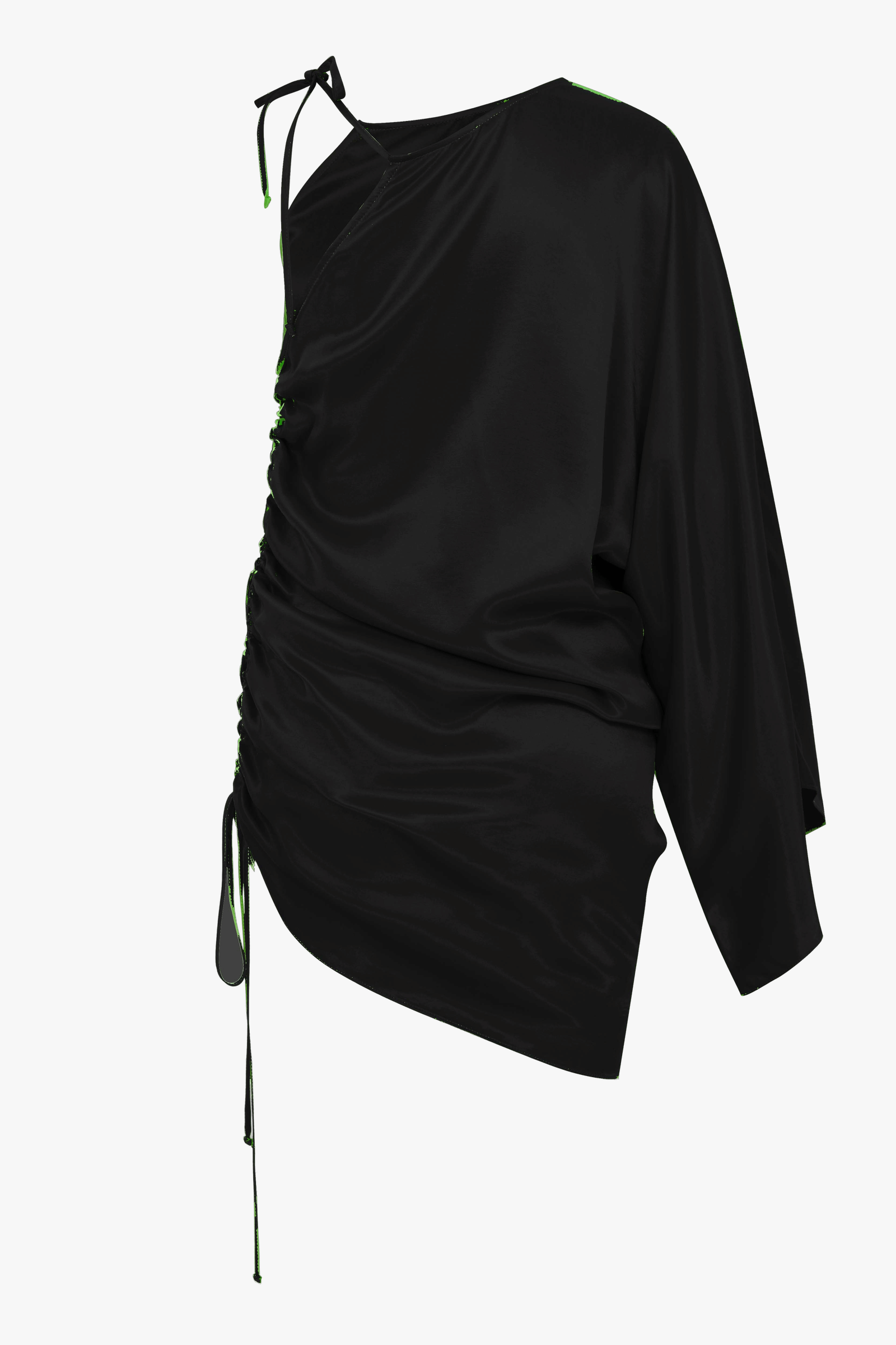 Rocha Asymmetric Mini Satin Dress in Black made by Nazli Ceren