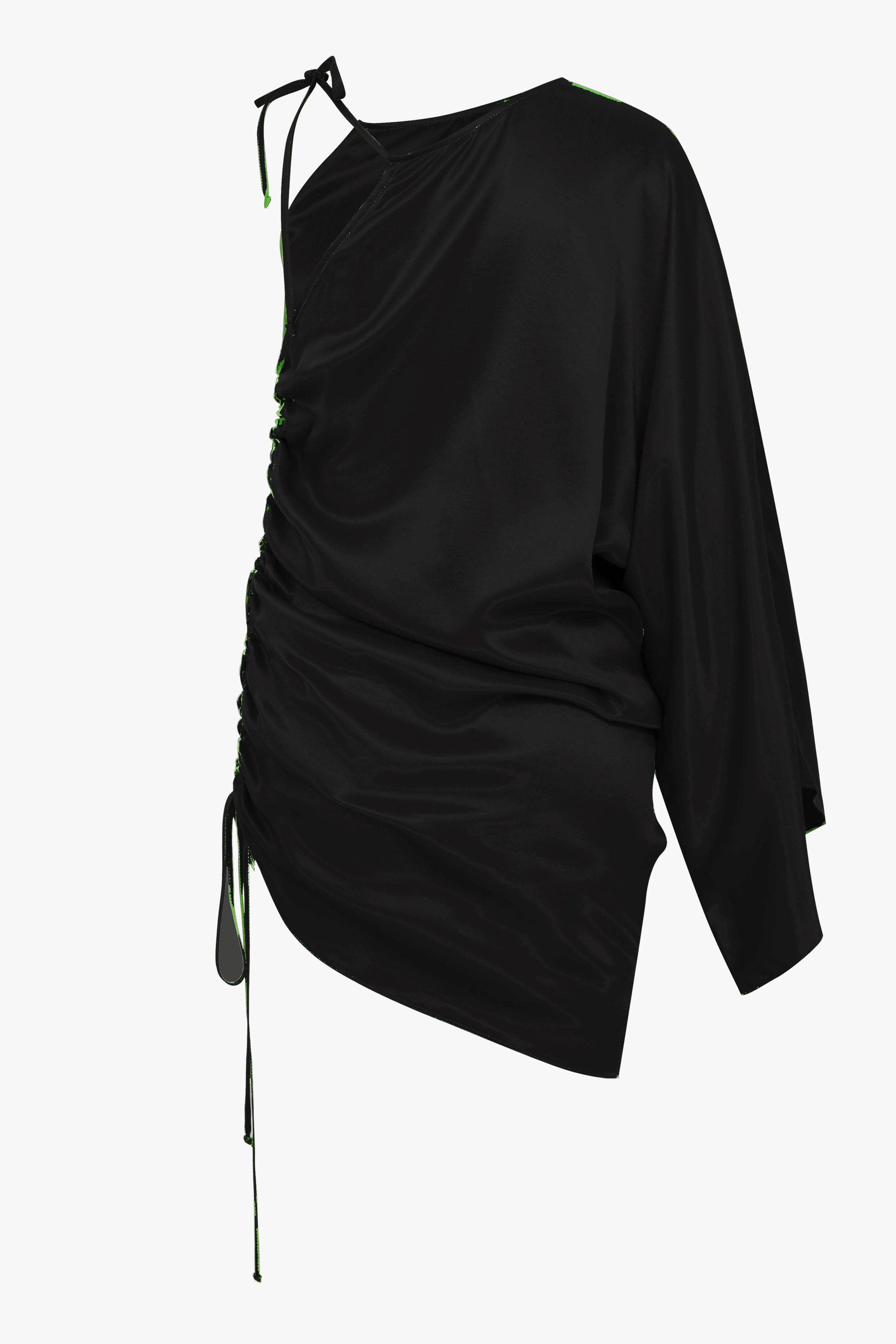 Rocha Asymmetric Mini Satin Dress in Black made by Nazli Ceren