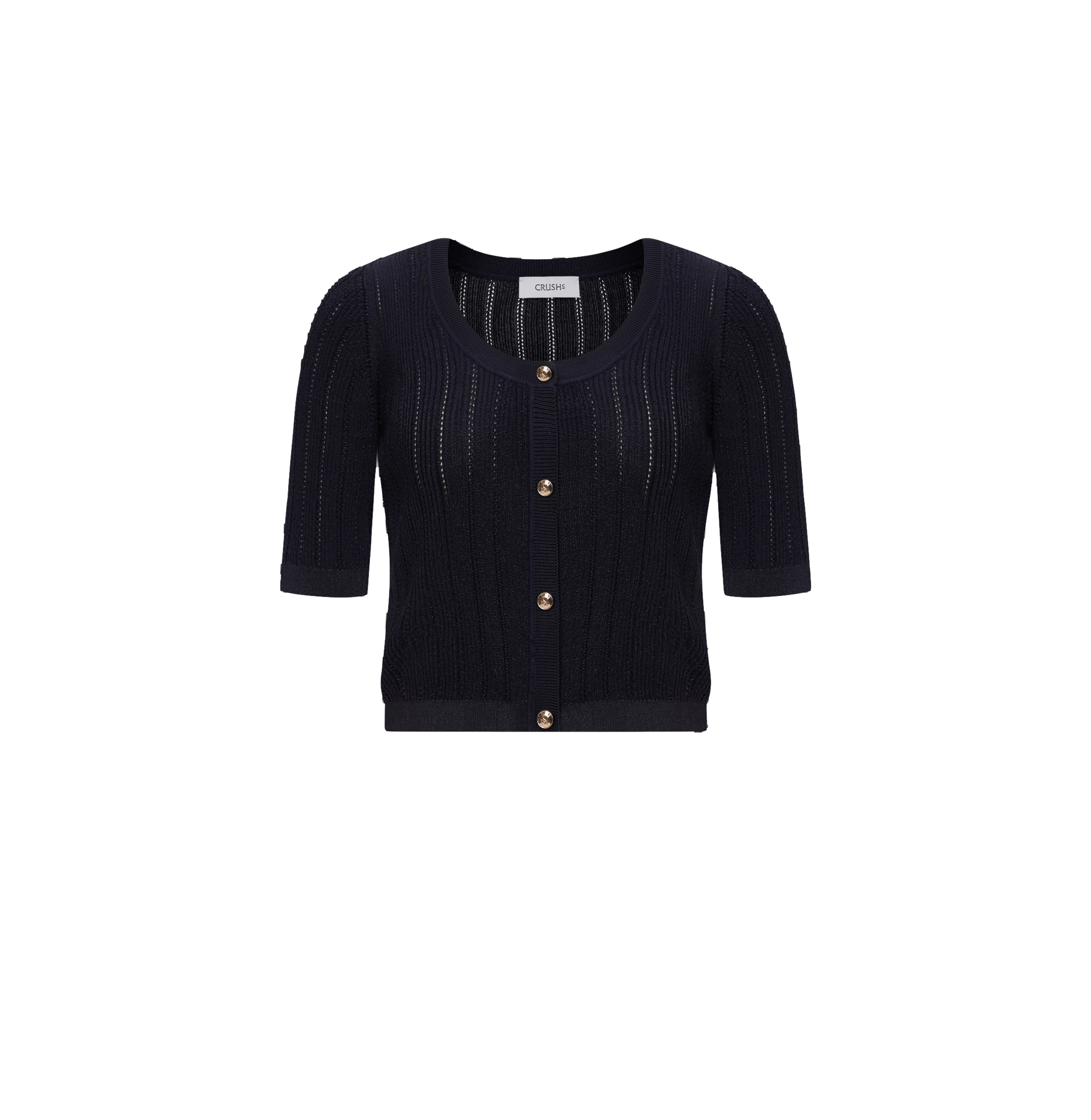 METALLIC BUTTON-EMBELLISHED CROPPED CARDIGAN in Blue made by CRUSH Collection