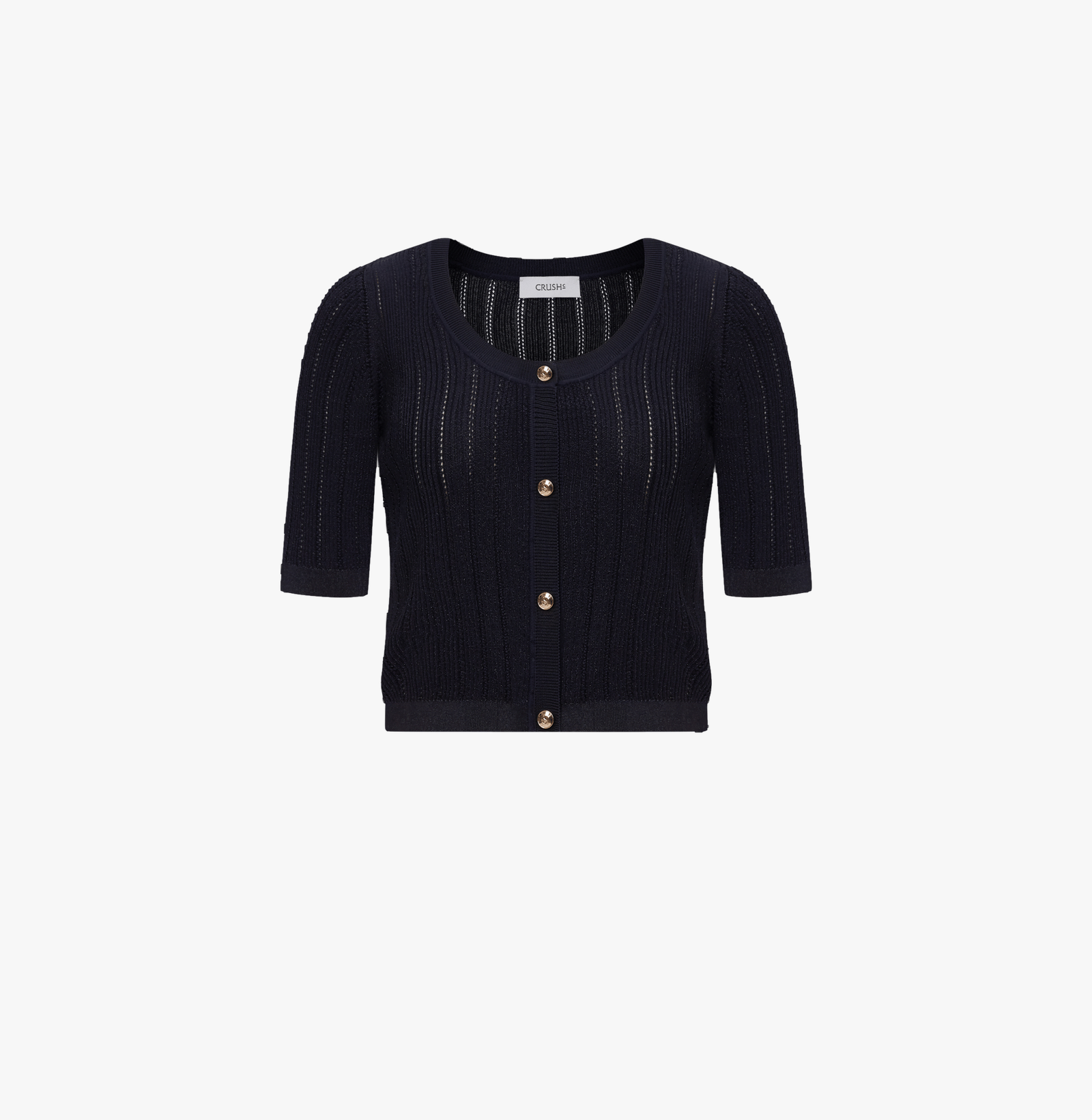 METALLIC BUTTON-EMBELLISHED CROPPED CARDIGAN in Blue made by CRUSH Collection