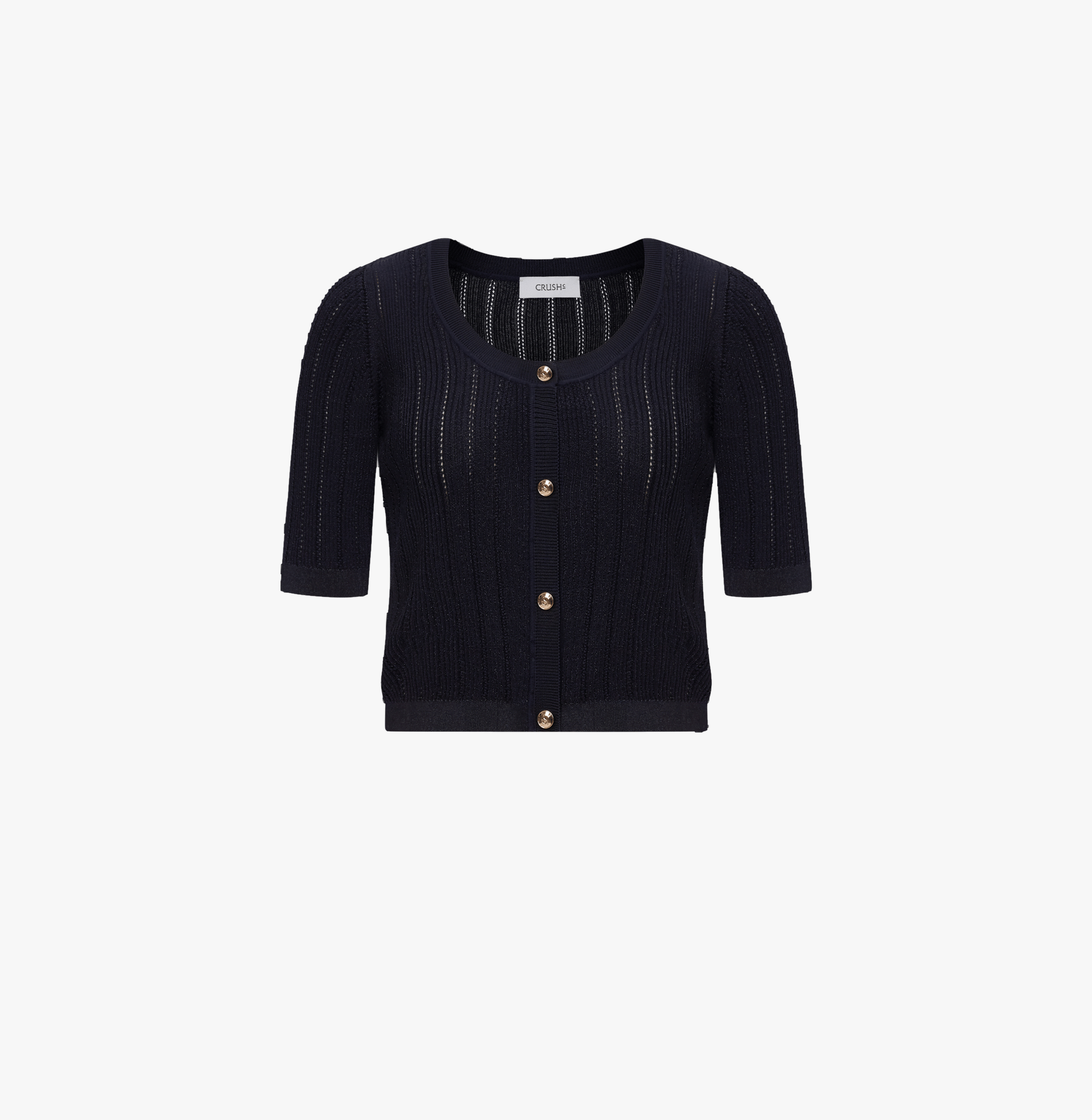 METALLIC BUTTON-EMBELLISHED CROPPED CARDIGAN in Blue made by CRUSH Collection