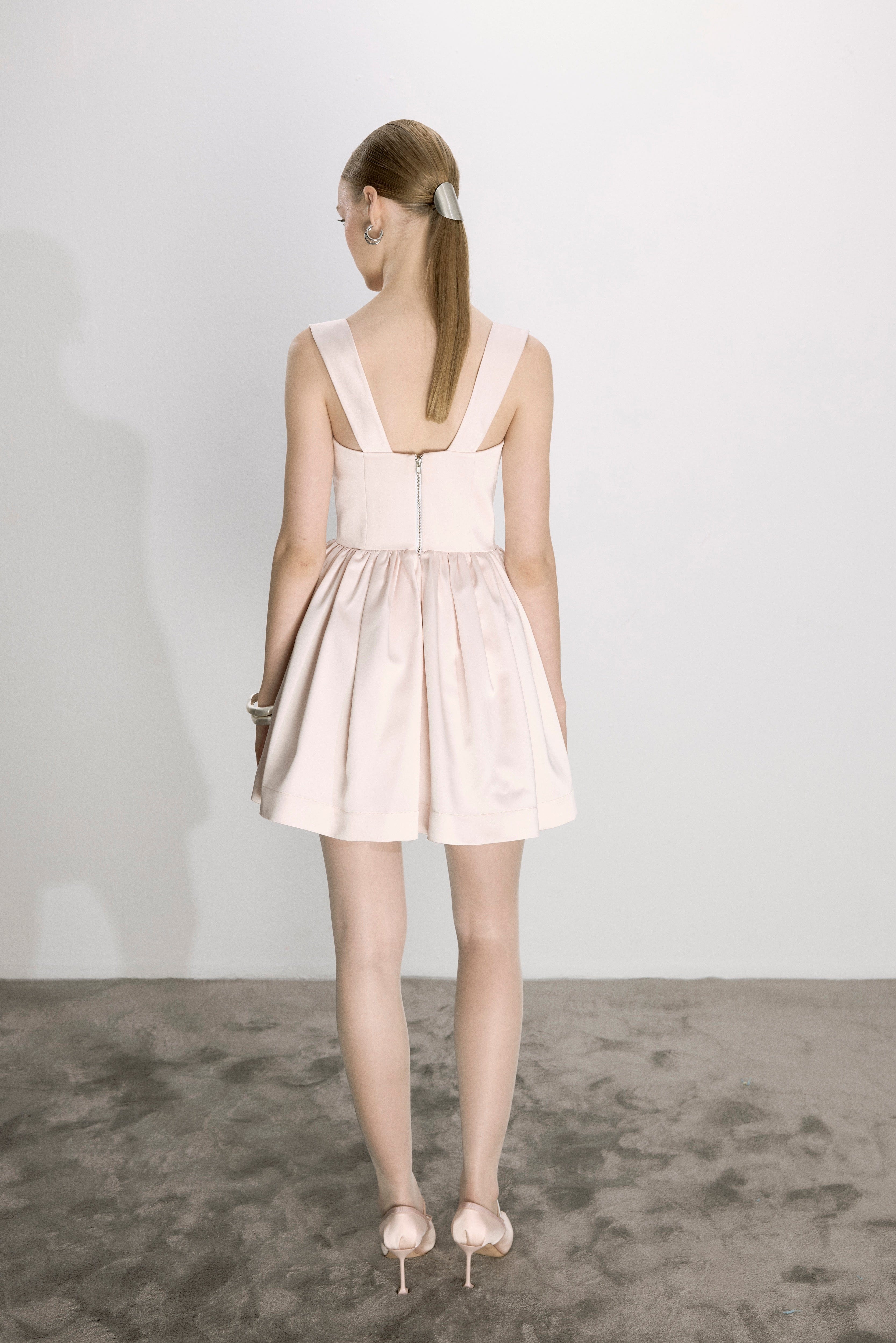 Leanne Satin Mini Dress In Sorbet made by Nazli Ceren