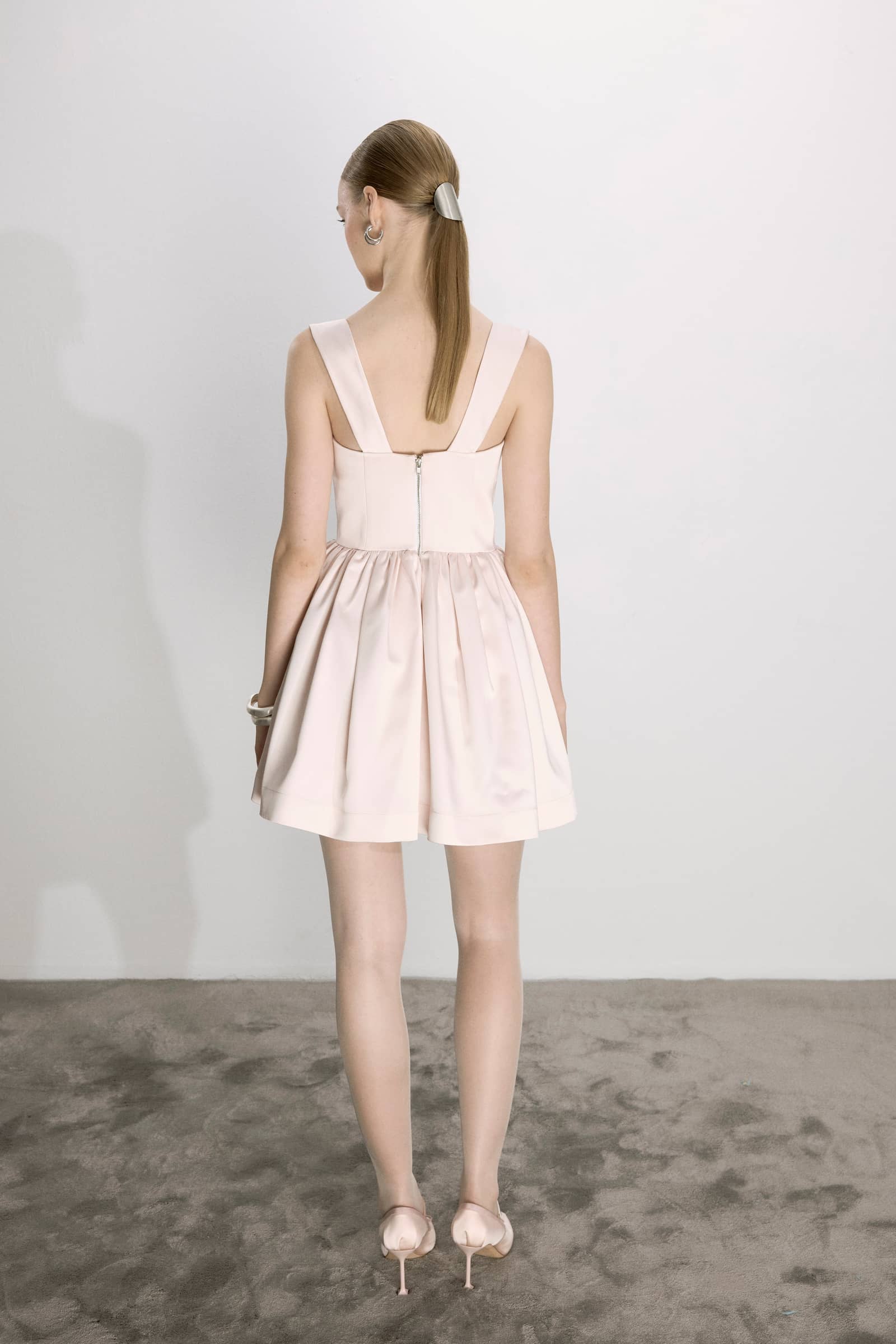 Leanne Satin Mini Dress In Sorbet made by Nazli Ceren