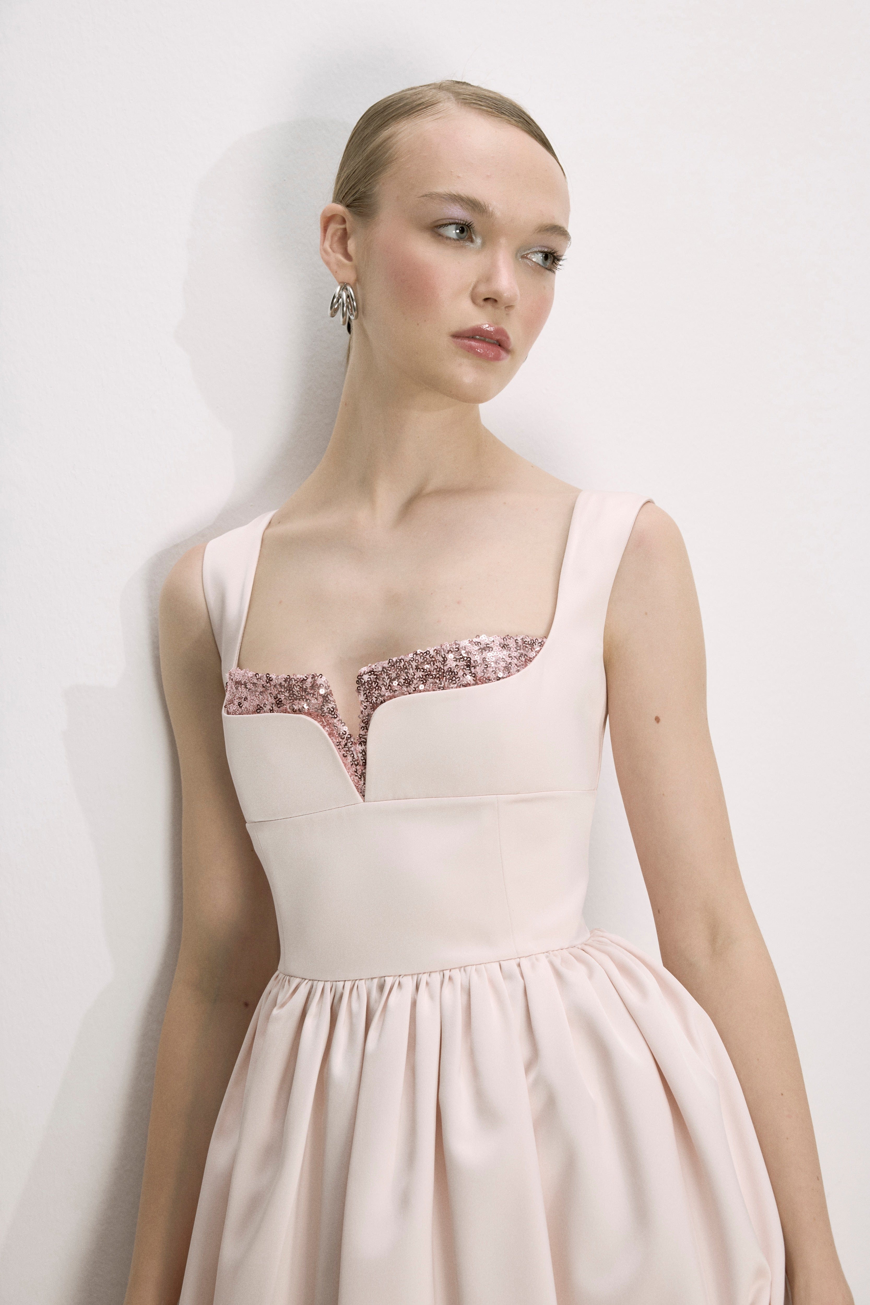 Leanne Satin Mini Dress In Sorbet made by Nazli Ceren