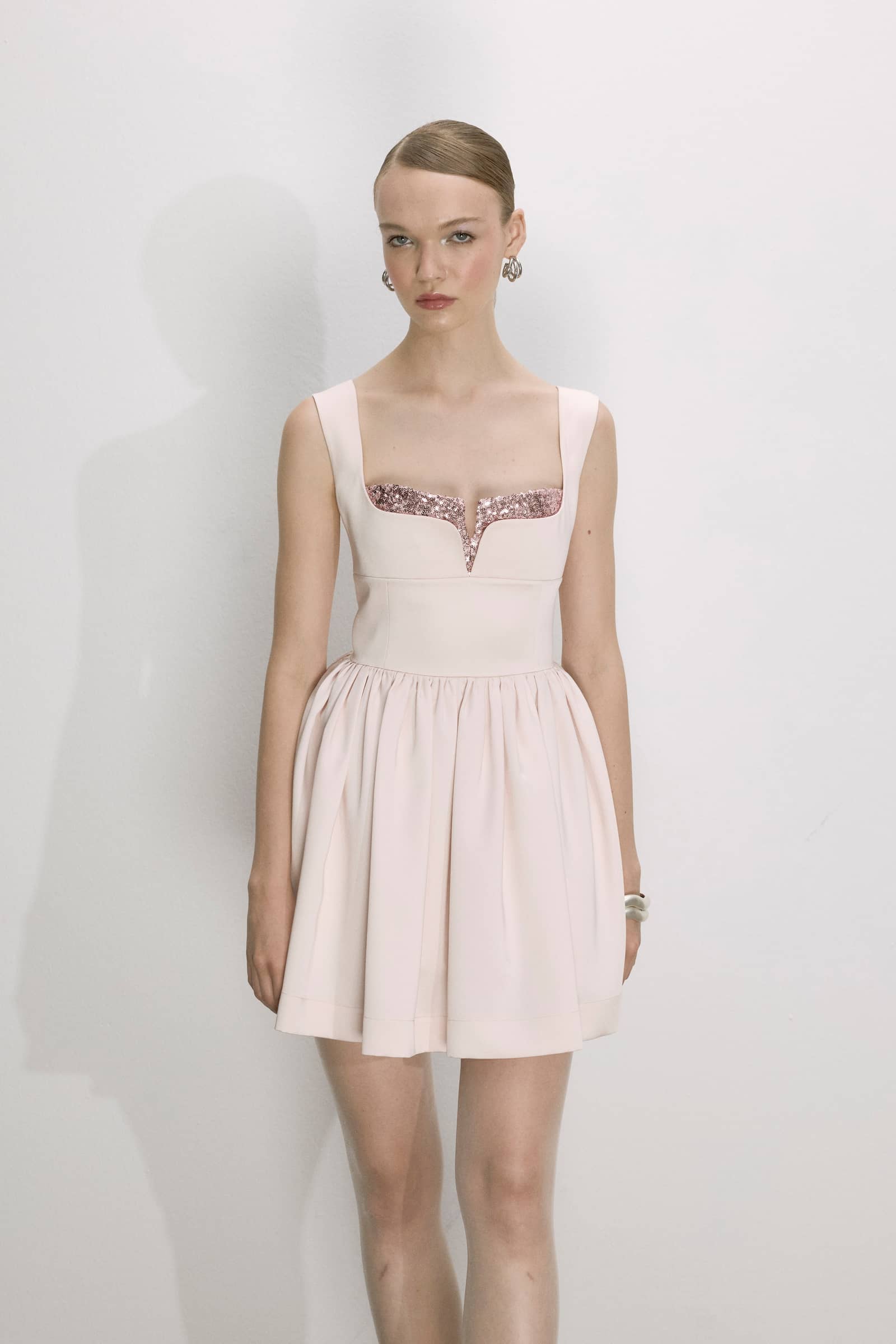 Leanne Satin Mini Dress In Sorbet made by Nazli Ceren