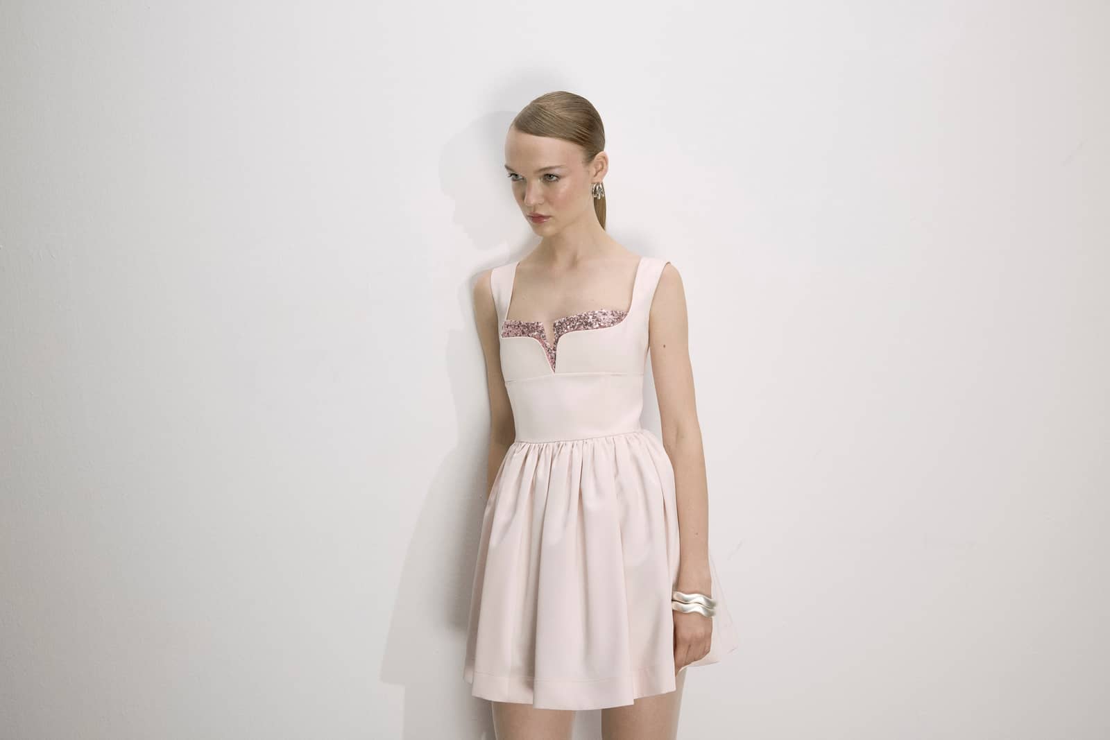 Leanne Satin Mini Dress In Sorbet made by Nazli Ceren