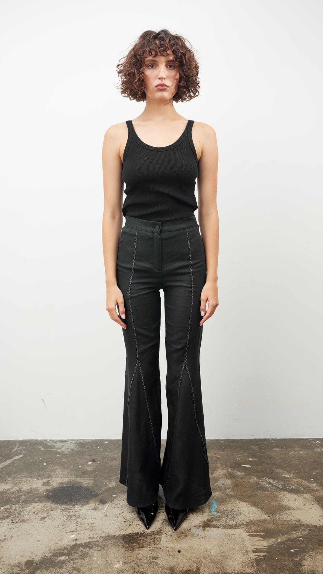 Black Zig-Zag Flare Pants made by Tamar Keburia