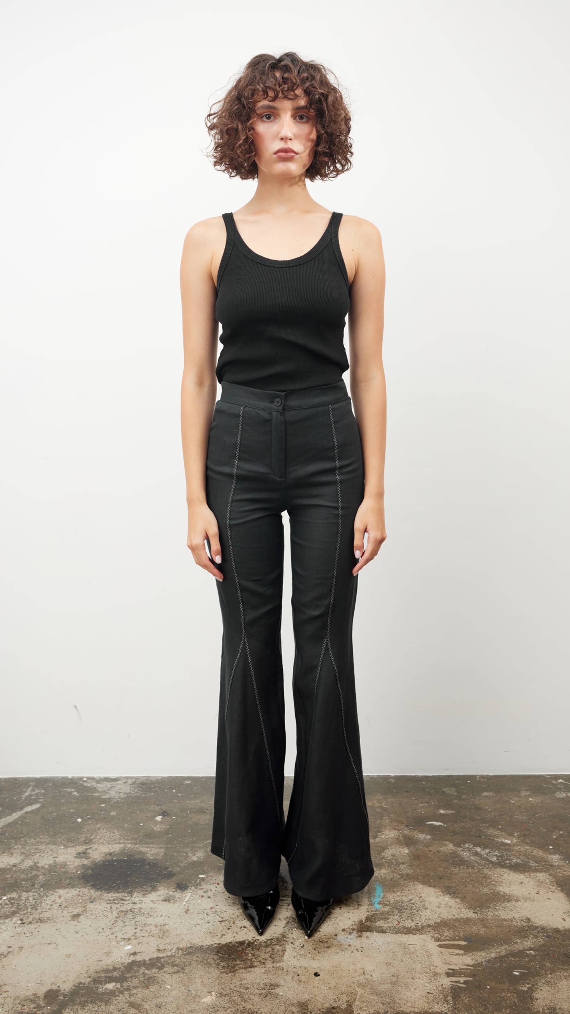 Black Zig-Zag Flare Pants made by Tamar Keburia