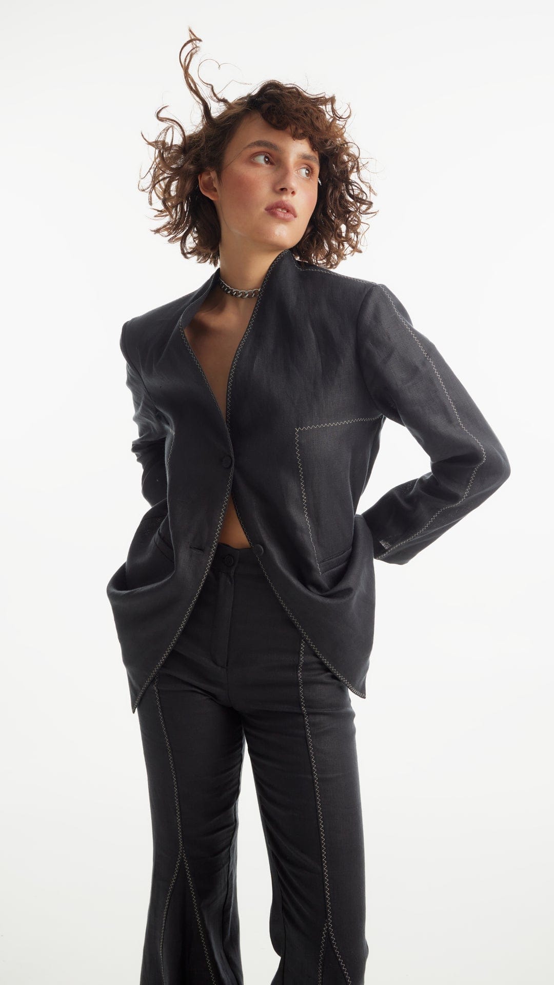 Black Zig-Zag Flare Pants made by Tamar Keburia