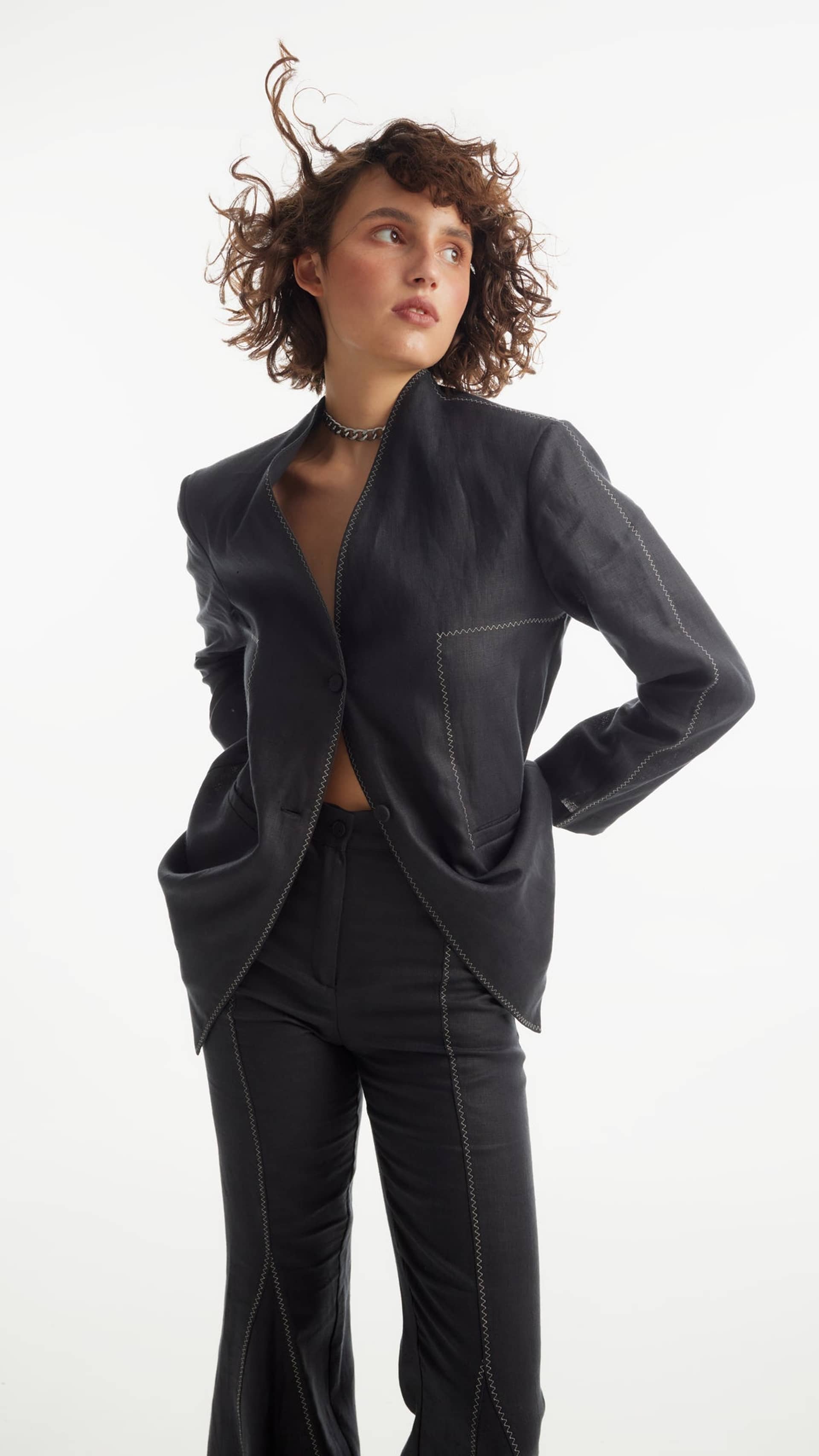 Black Zig-Zag Flare Pants made by Tamar Keburia