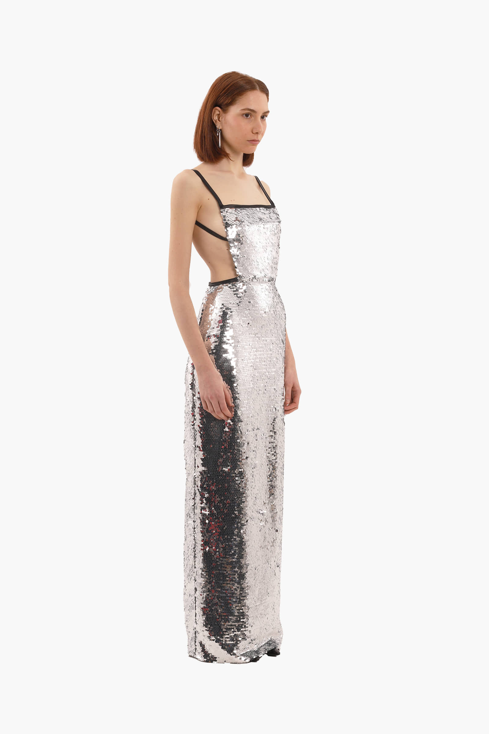 Silver sequins long dress made by Compte Spain