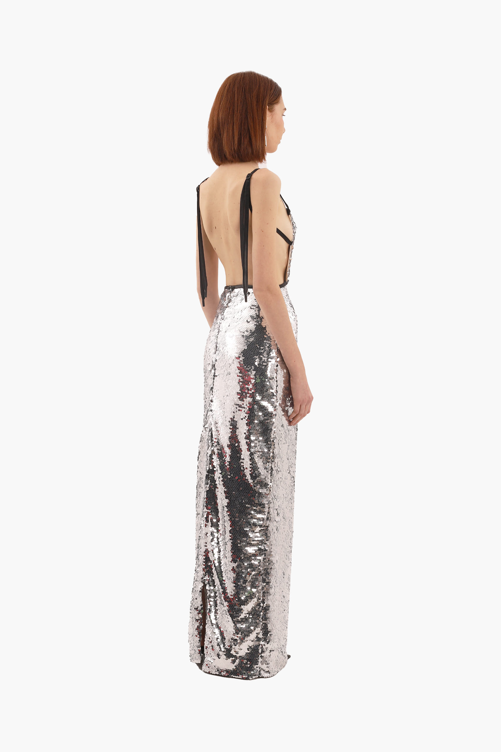 Silver sequins long dress made by Compte Spain