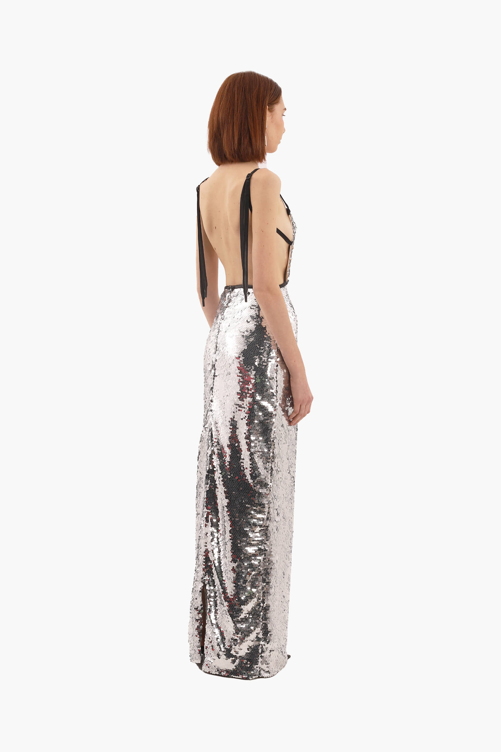 Silver sequins long dress made by Compte Spain